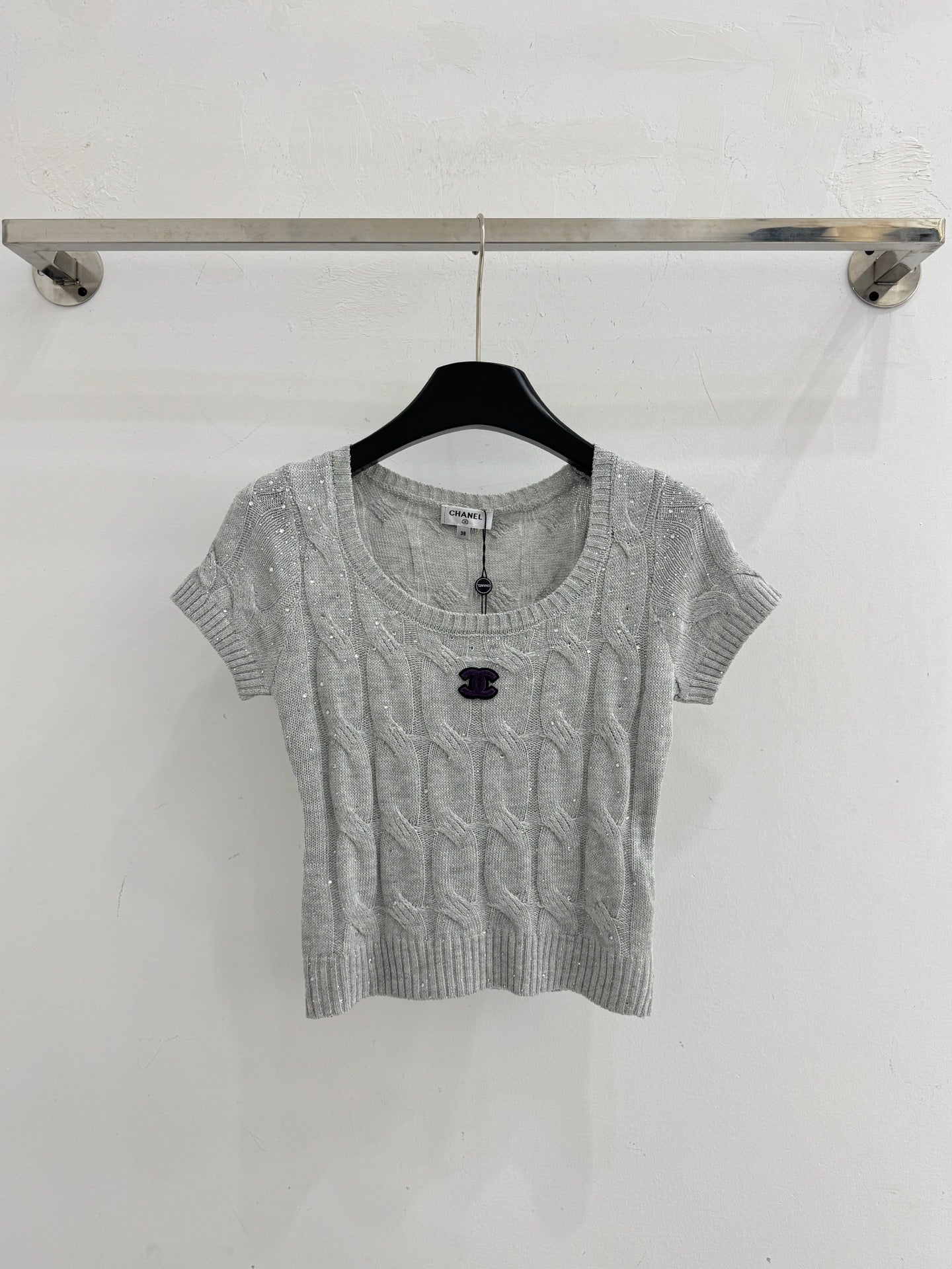 Chanel 2026 Short-sleeved Slim Fit Knit Sweater Wool Polyester 341194