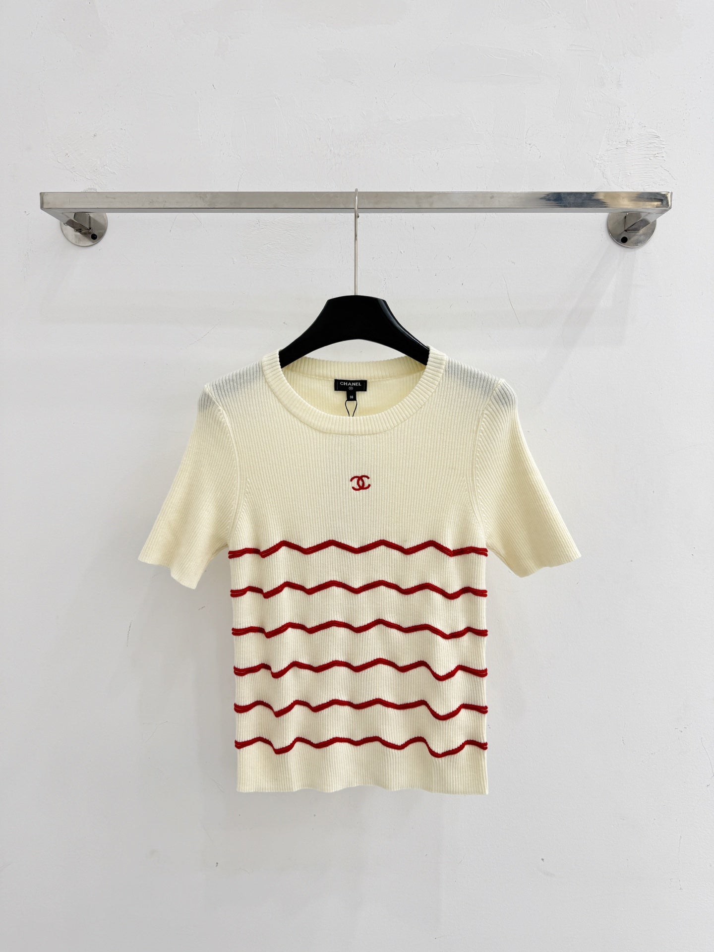 Chanel 2026 Stripe Knit Short-sleeved Top Cotton Cashmere 351119