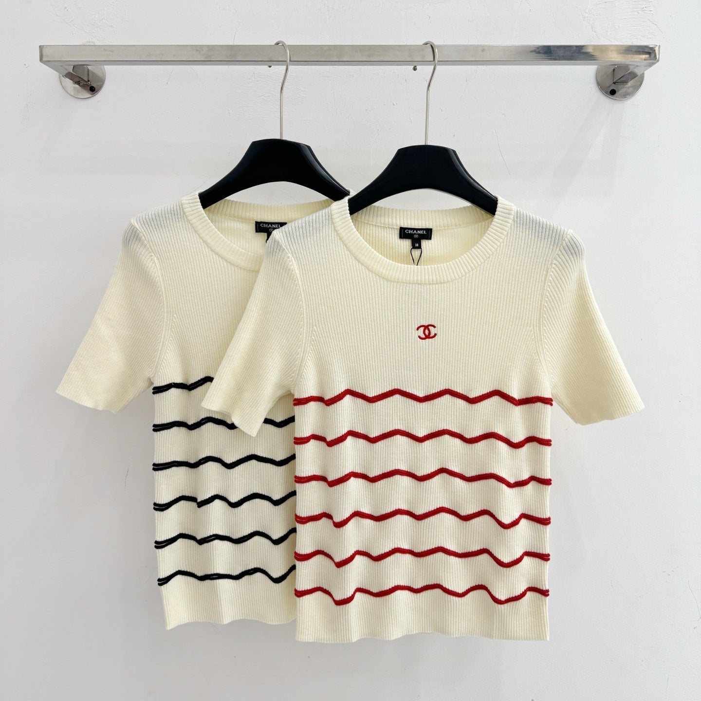 Chanel 2026 Stripe Knit Short-sleeved Top Cotton Cashmere 351119