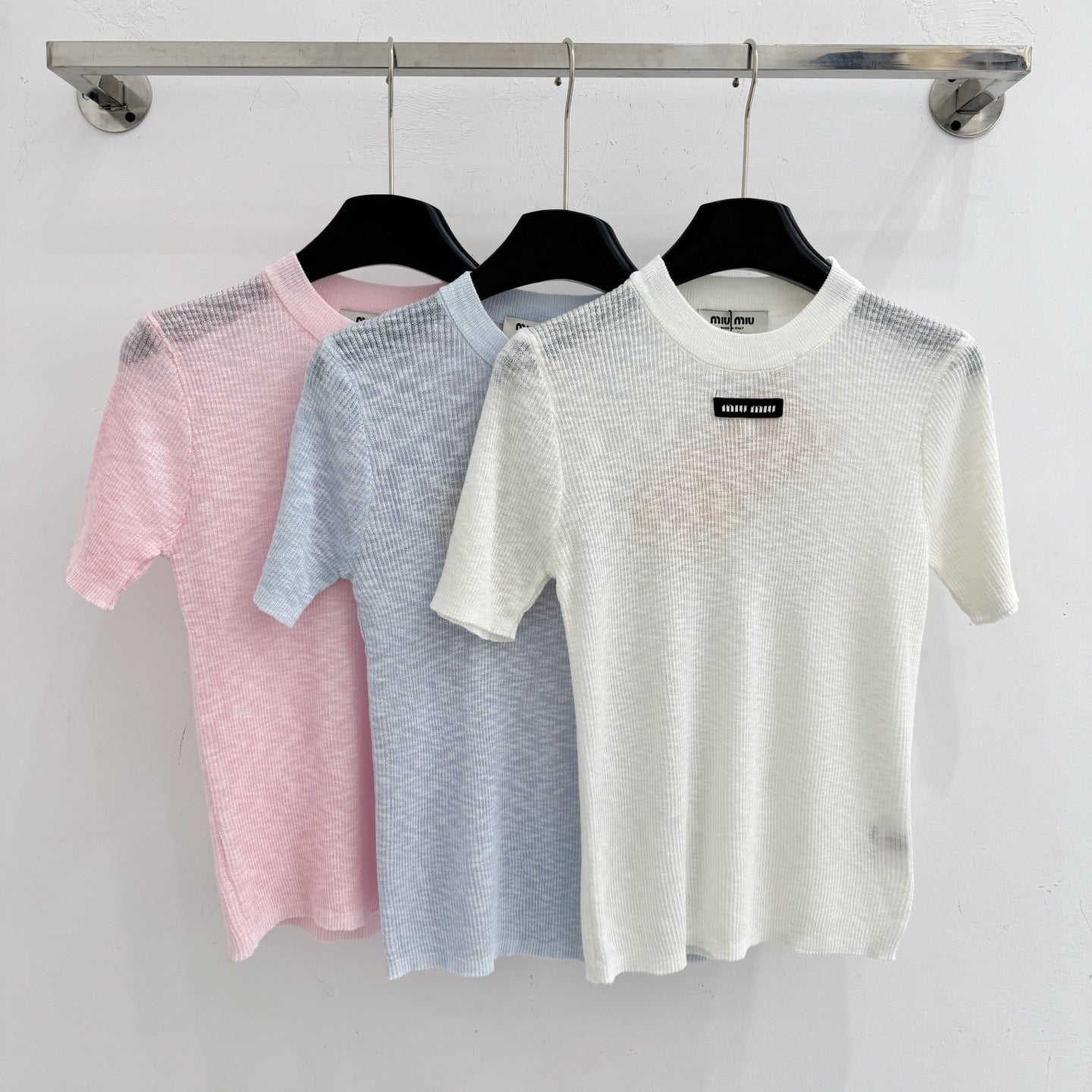 Miumiu 2026 Short-sleeved Knit Top Cotton 376693