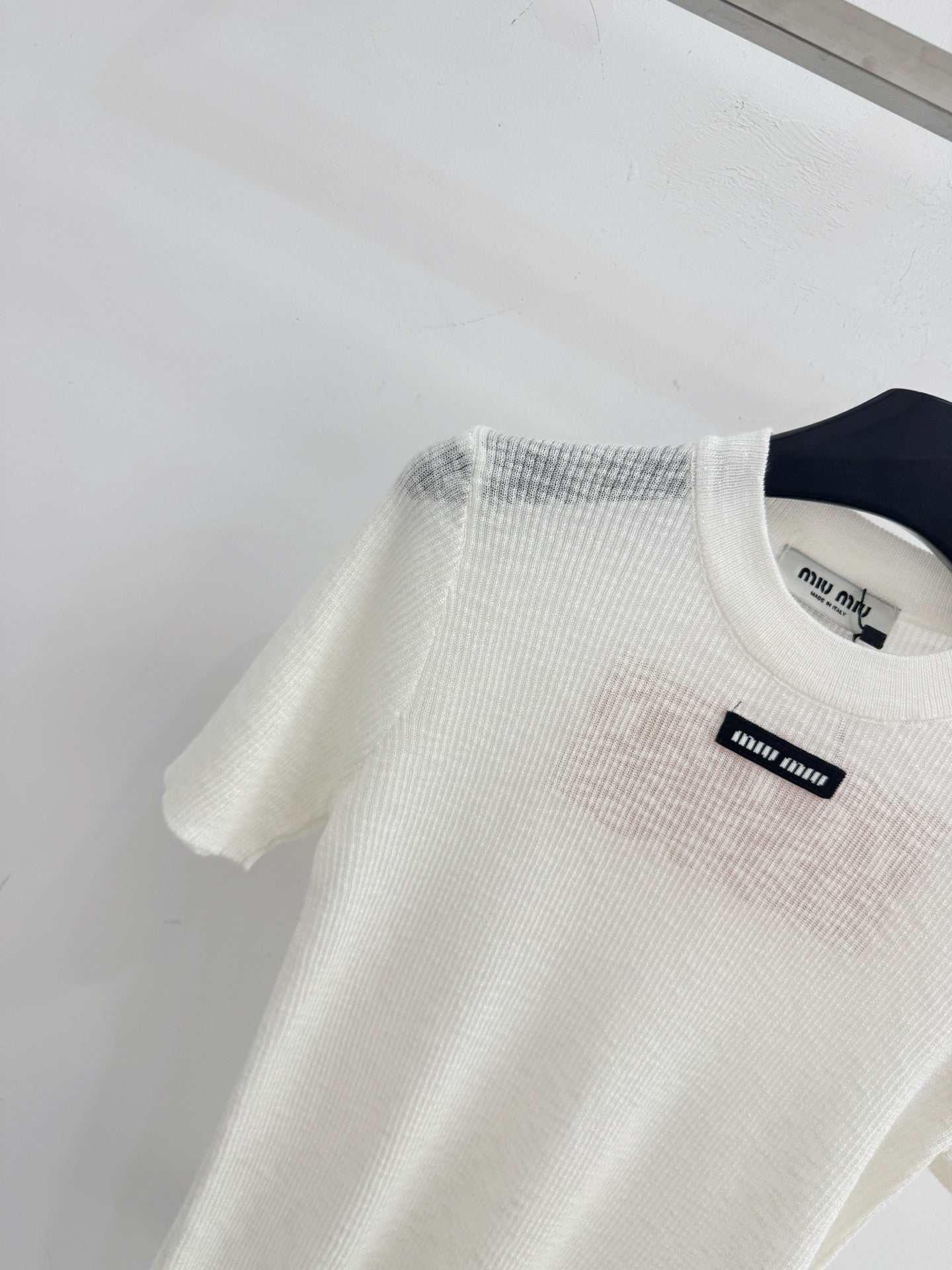 Miumiu 2026 Short-sleeved Knit Top Cotton 376693