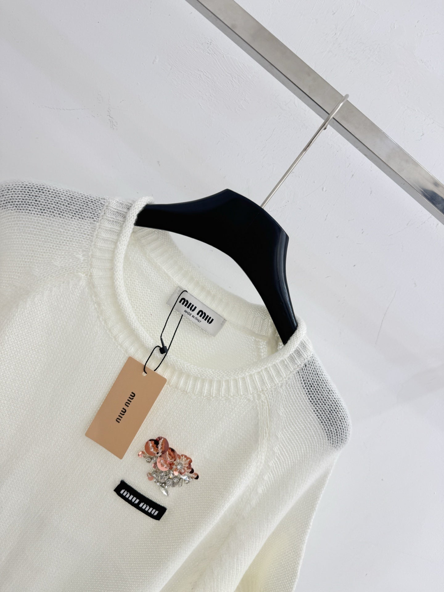 Miumiu 2026 Studded Embroidered Knit Short Top Wool Cashmere 423251