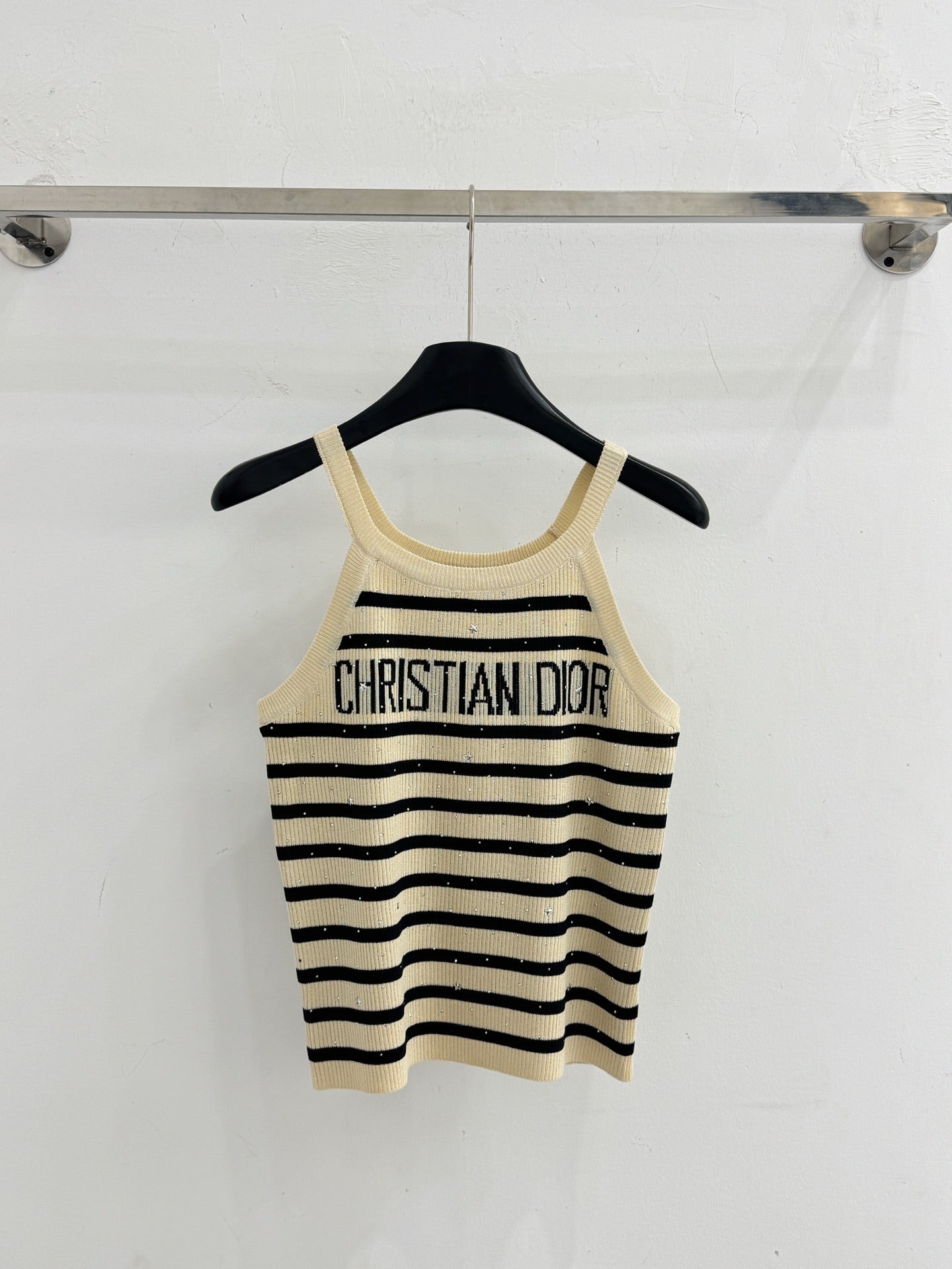 Dior 2026 Striped Rhinestone Letter Knit Camisole Wool 455360