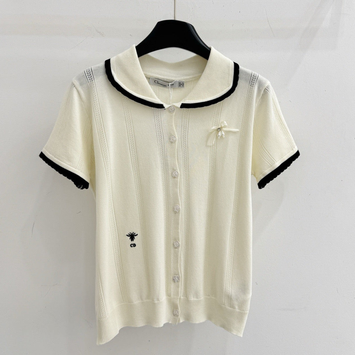 Dior 2026 Collared Knit Short-Sleeve T-Shirt Cream Wool 455393