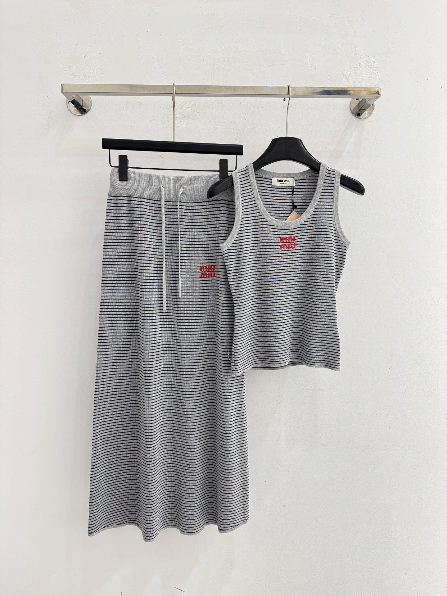 Miumiu 2026 Striped Simple Knit Set Polyester Viscose 516676