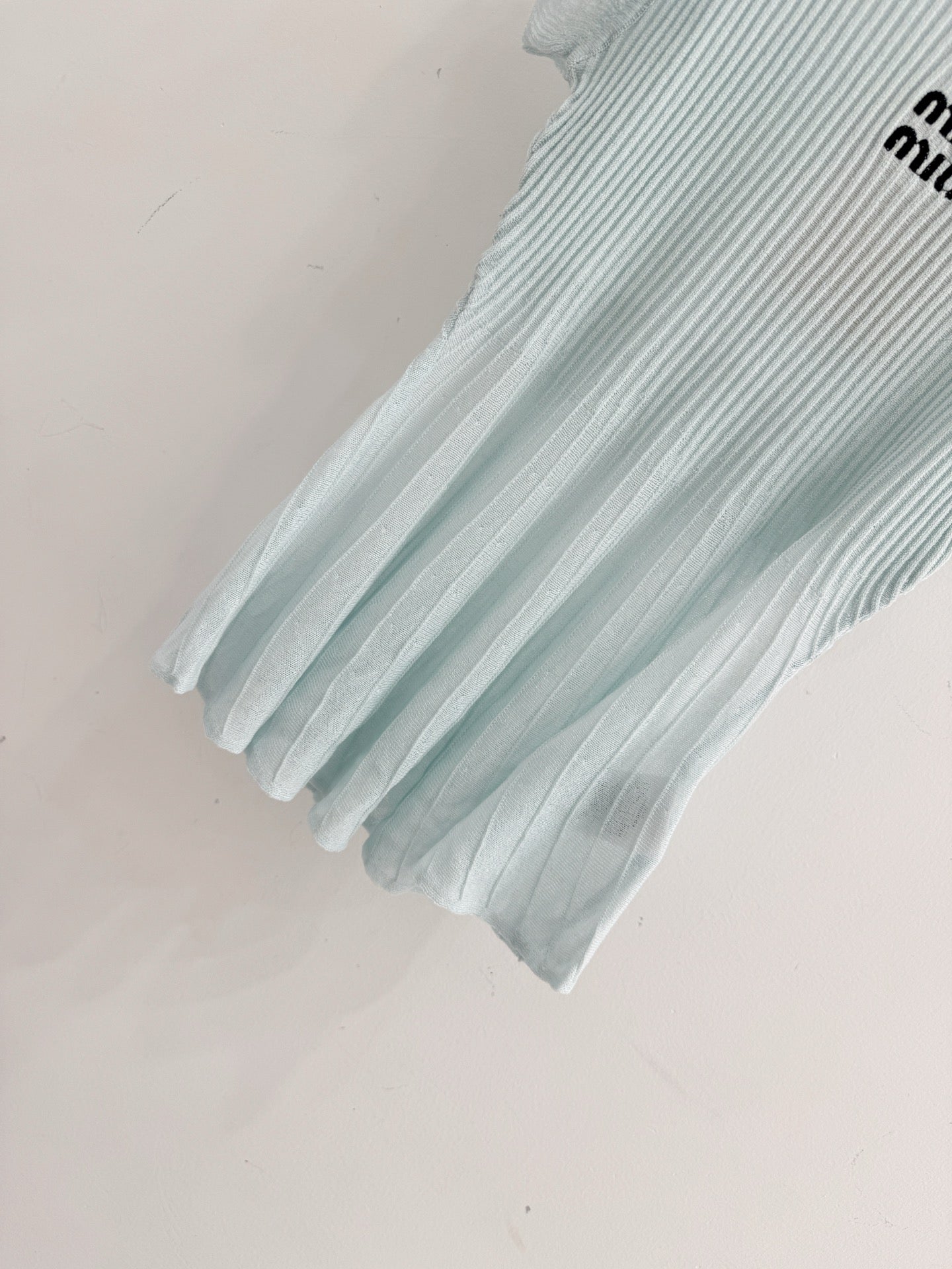Miumiu 2026 Ruffled Sleeveless Knitwear Light Blue Cotton 516685
