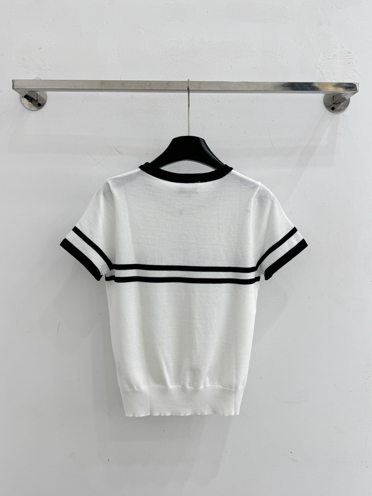 Chanel 2026 Striped Short-Sleeve Knit Top Wool Cashmere 516694