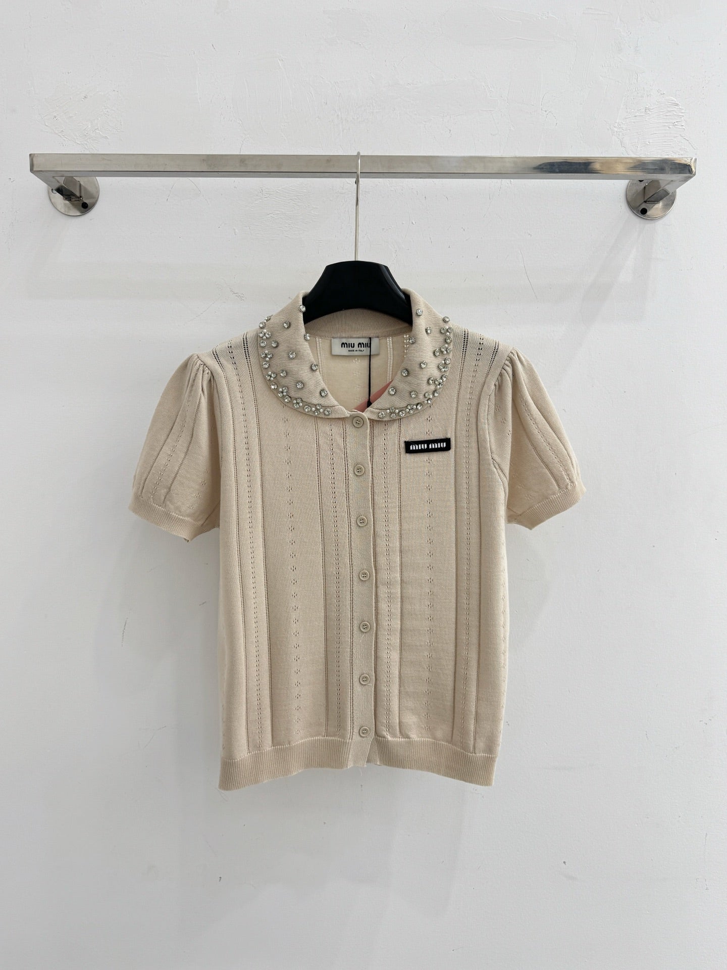Miumiu 2026 Shirt With Rhinestone Embellishments Collar Wool 521193