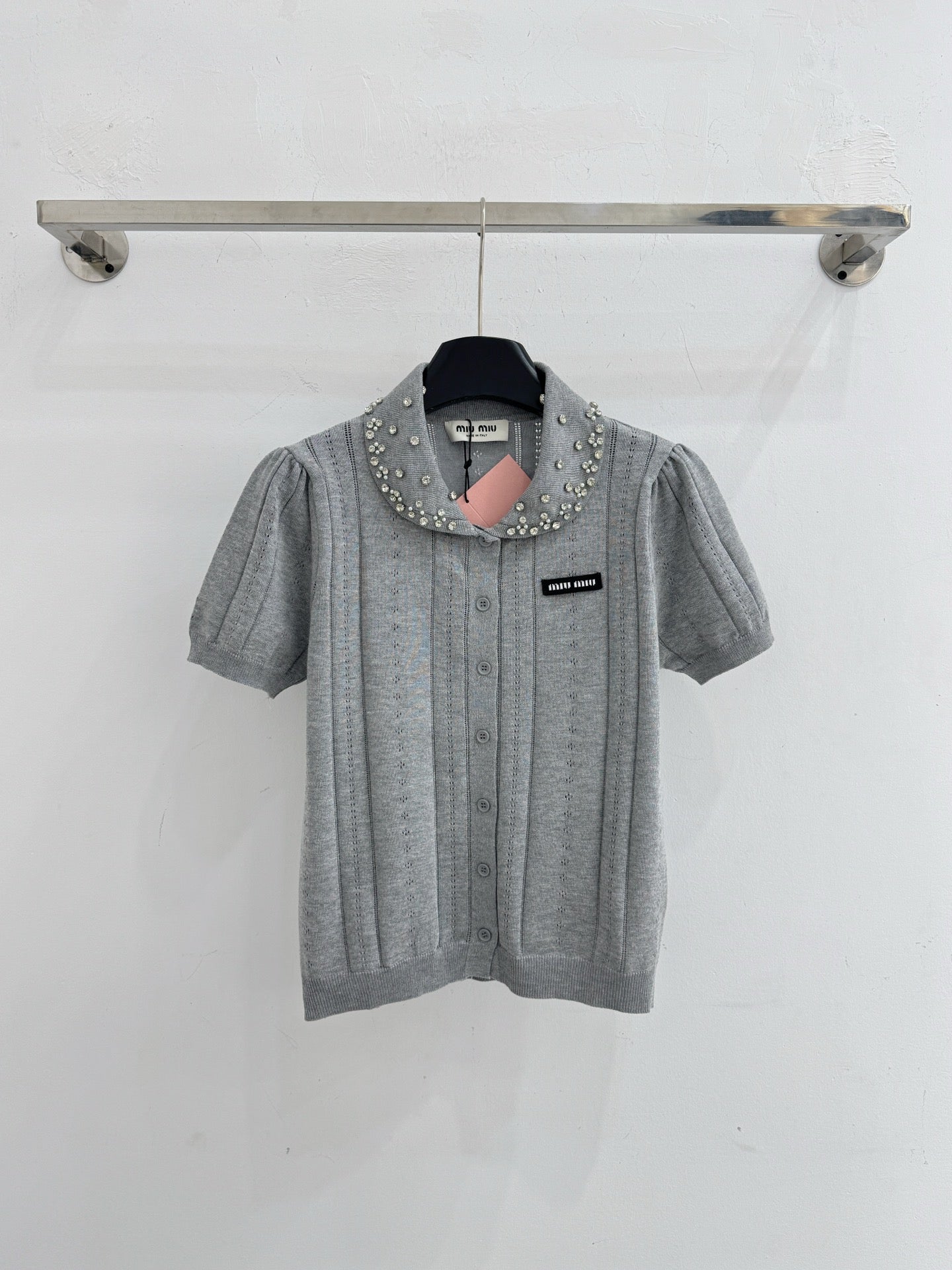 Miumiu 2026 Shirt With Rhinestone Embellishments Collar Wool 521193