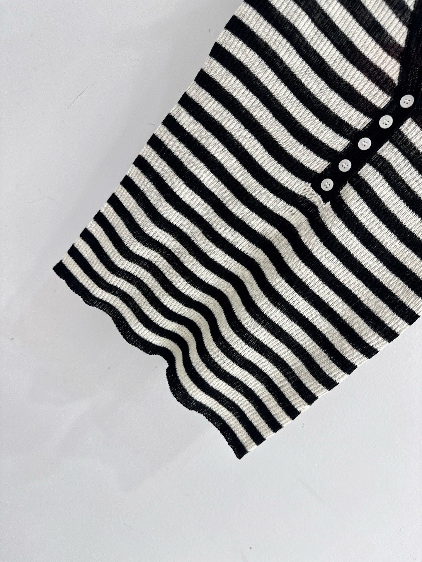 Miumiu 2026 Half-button Striped Knit Top Black White Wool 521196