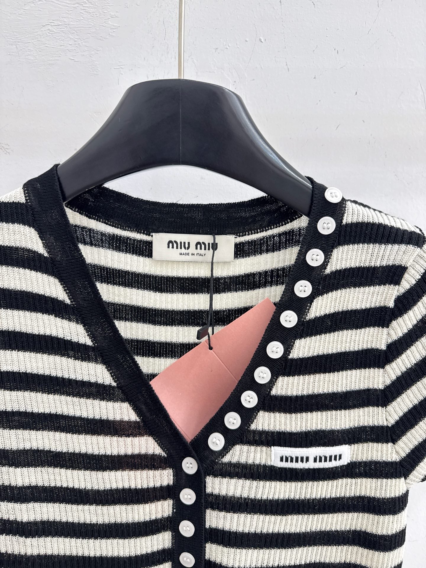 Miumiu 2026 Half-button Striped Knit Top Black White Wool 521196