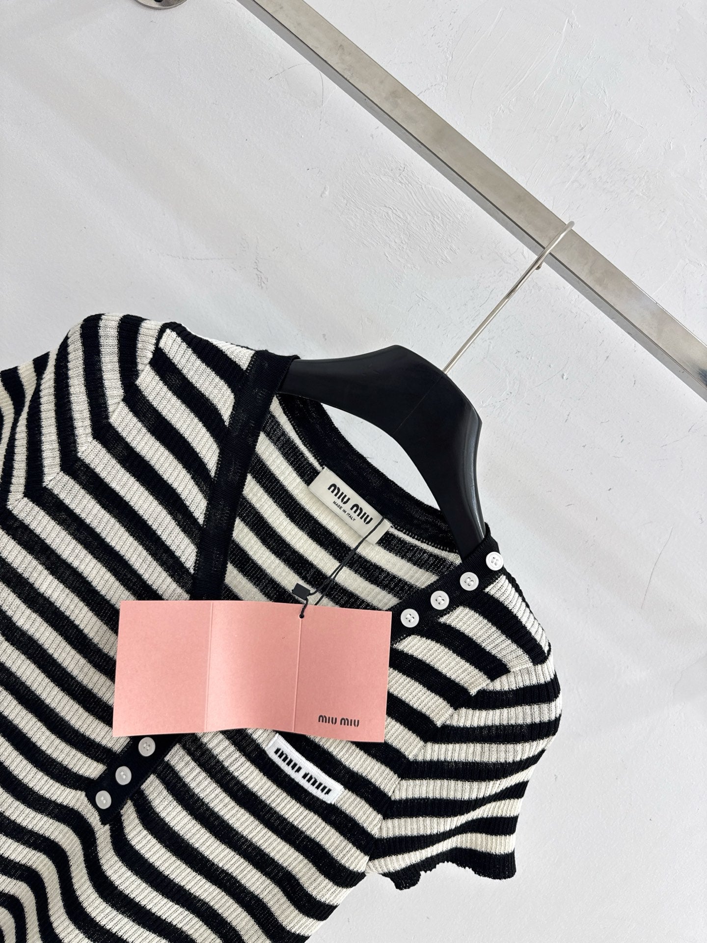 Miumiu 2026 Half-button Striped Knit Top Black White Wool 521196