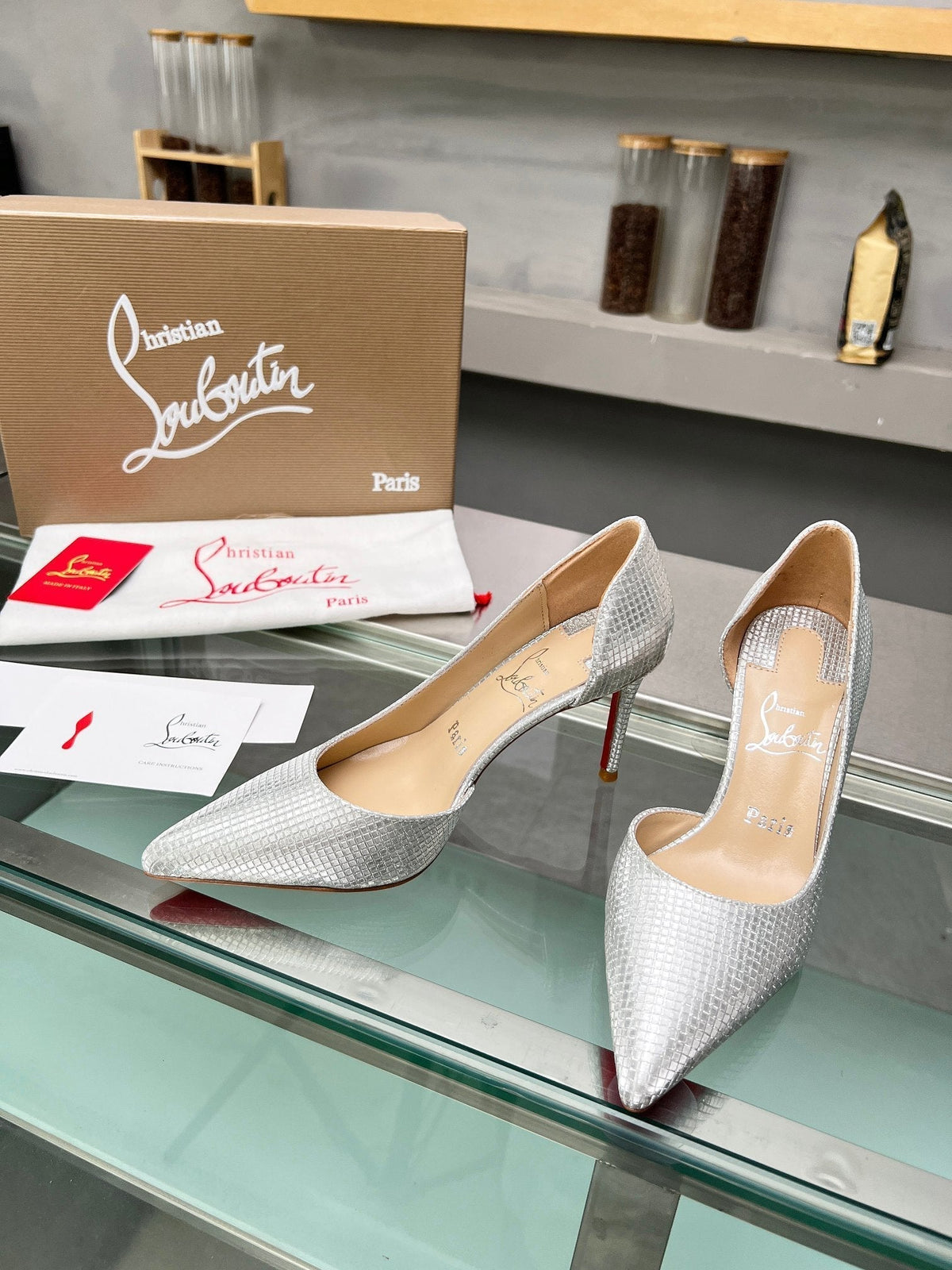 Cl Iriza 85mm Pumps Sequin Fabric Silver