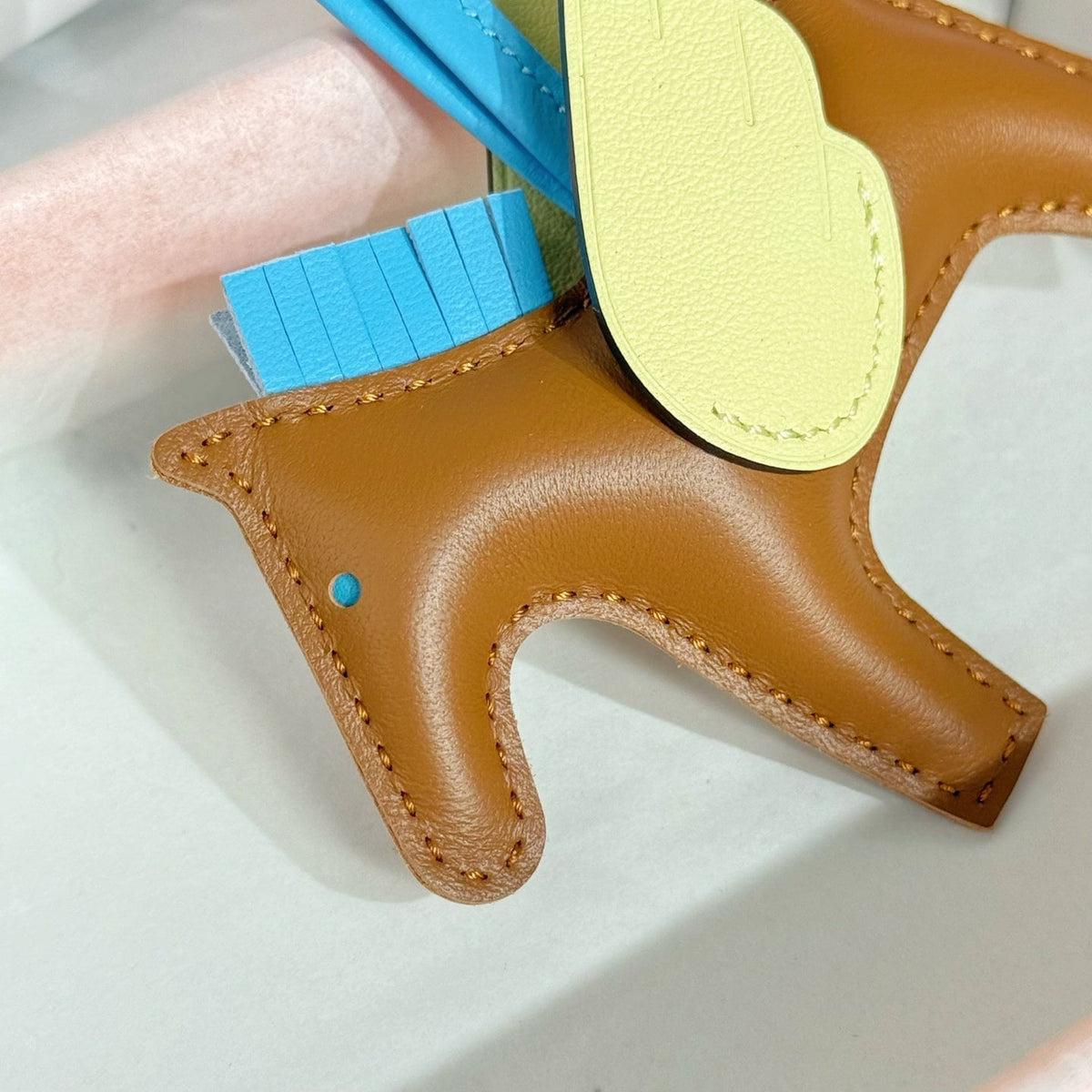 HM Rodeo Pegase PM Charm Brown Blue Yellow Lambskin