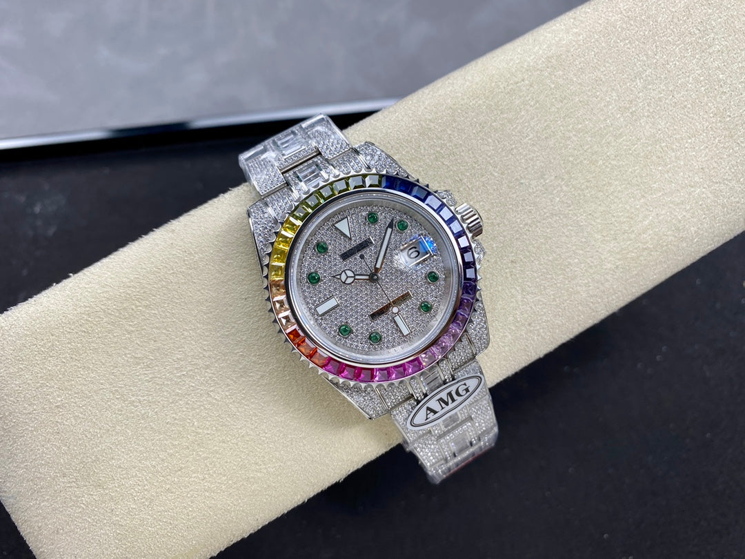 Rolex Submariner Date Rainbow Green Full Diamond