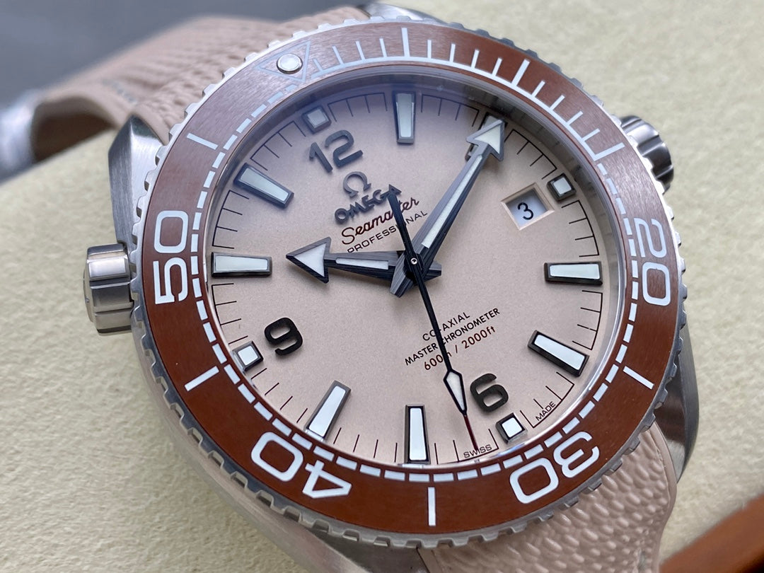 Omega Seamaster Planet Ocean 600M Co-Axial Master Chronometer Beige Strap