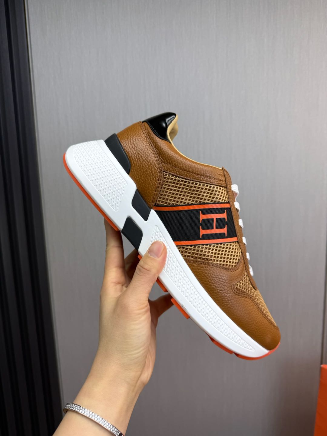 HM Men's Sneaker Brown Mesh Cowhide 519229