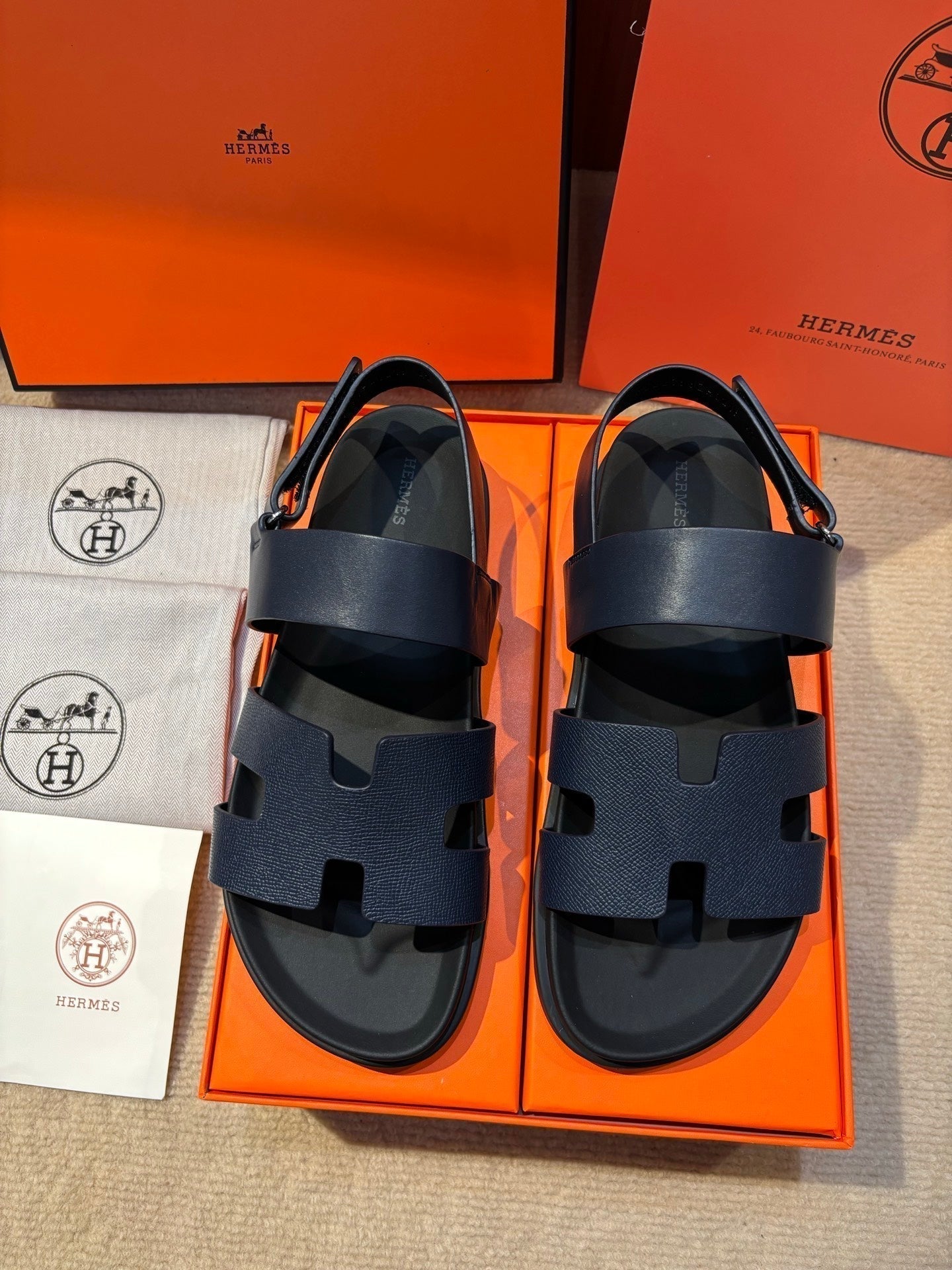 HM Men's 25 Chypre Sandals Navy Blue Calfskin 673759