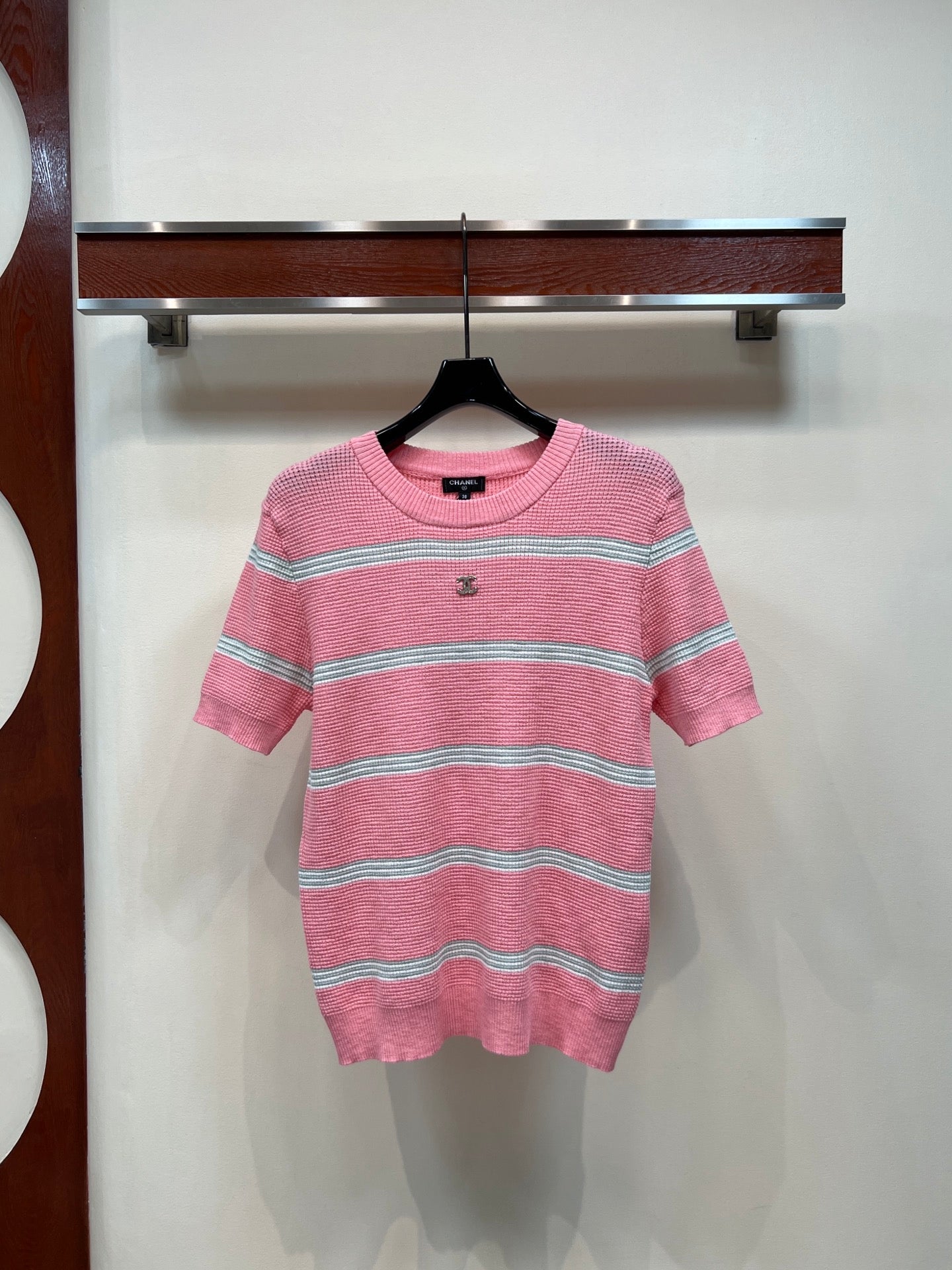 Chanel 2026 Striped Knit Short-sleeved Top Polyester Wool 360299