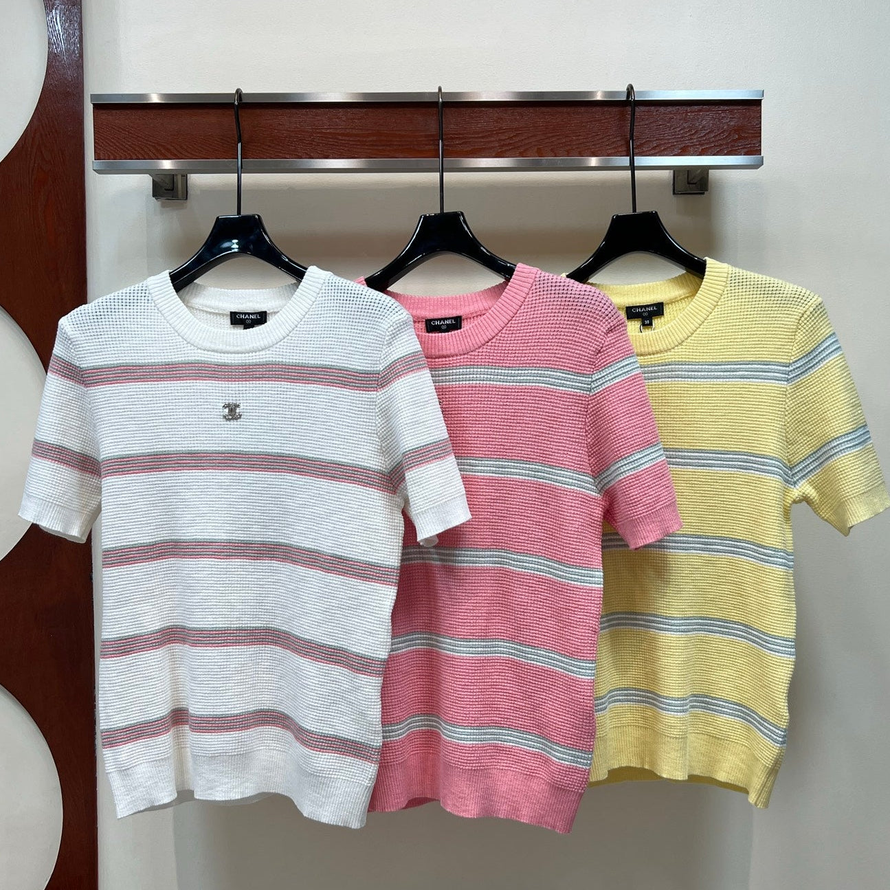 Chanel 2026 Striped Knit Short-sleeved Top Polyester Wool 360299