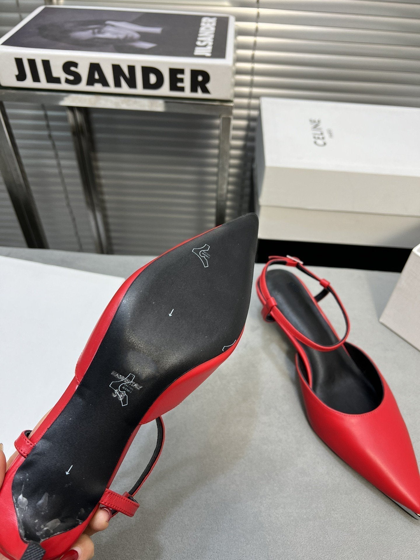 cl kitten 50 with metal toe red calfskin