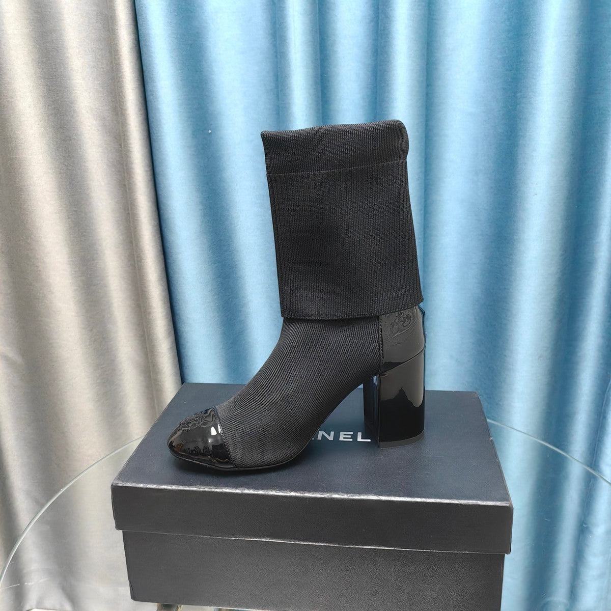 CC Short Boots 80mm Black Wool Fabric And Lambskin