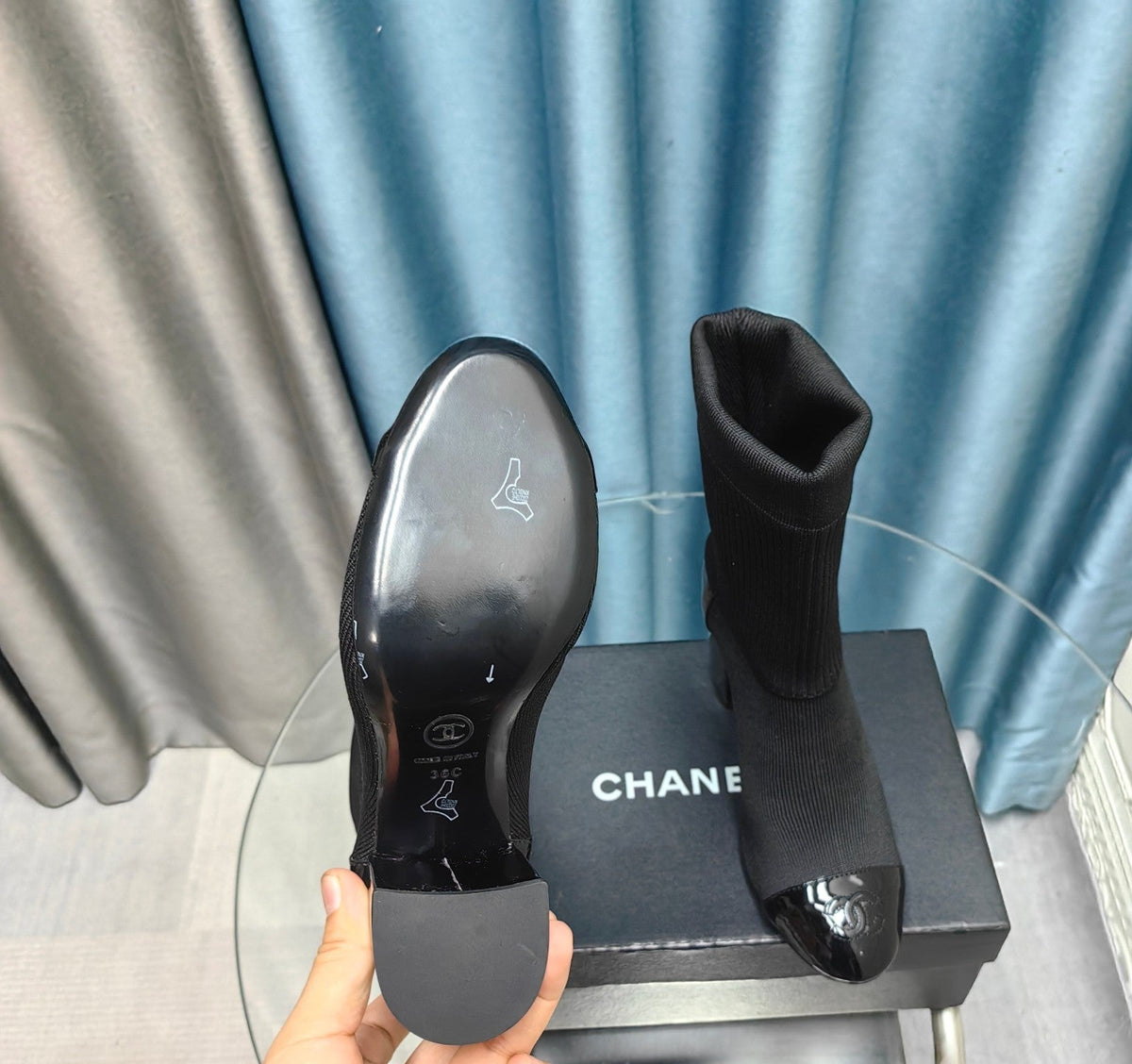 CC Short Boots 80mm Black Wool Fabric And Lambskin