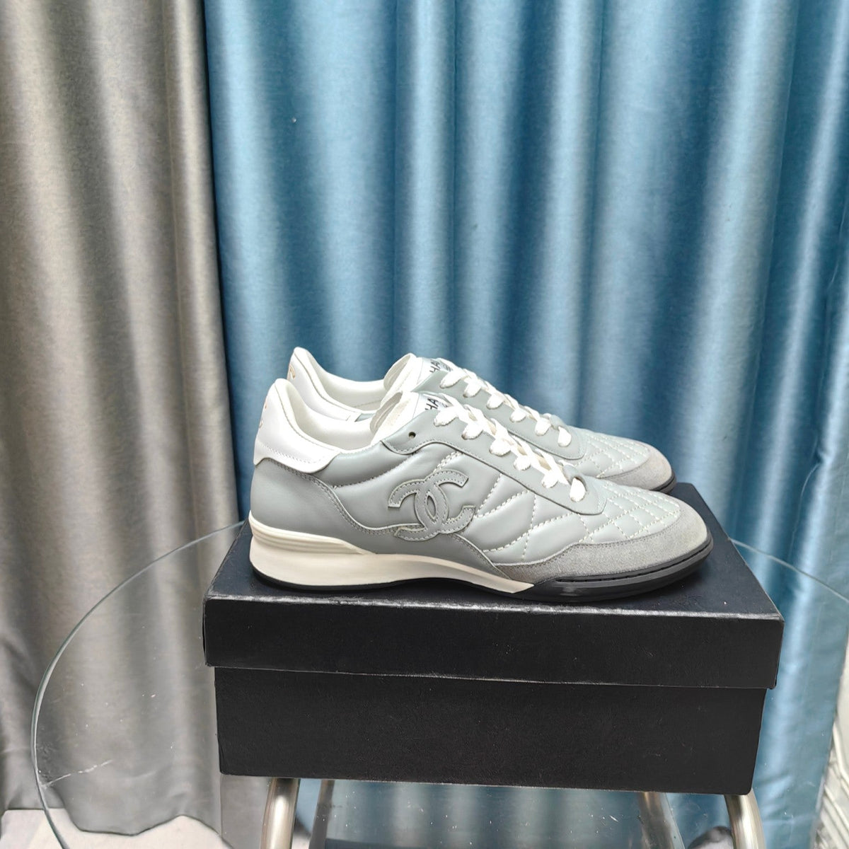 CC Sneaker Grey Quilted Cowhide And Suede