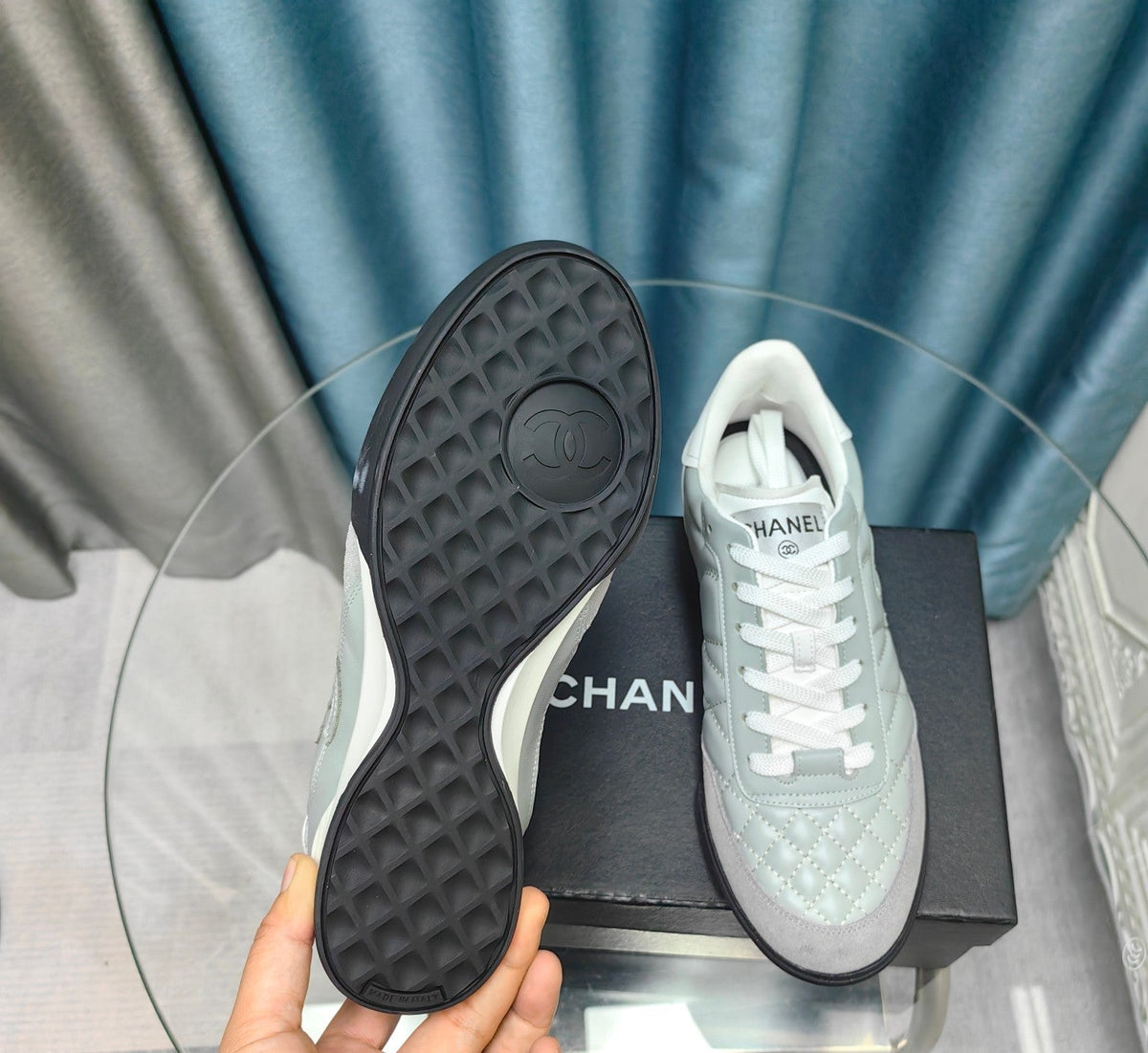CC Sneaker Grey Quilted Cowhide And Suede