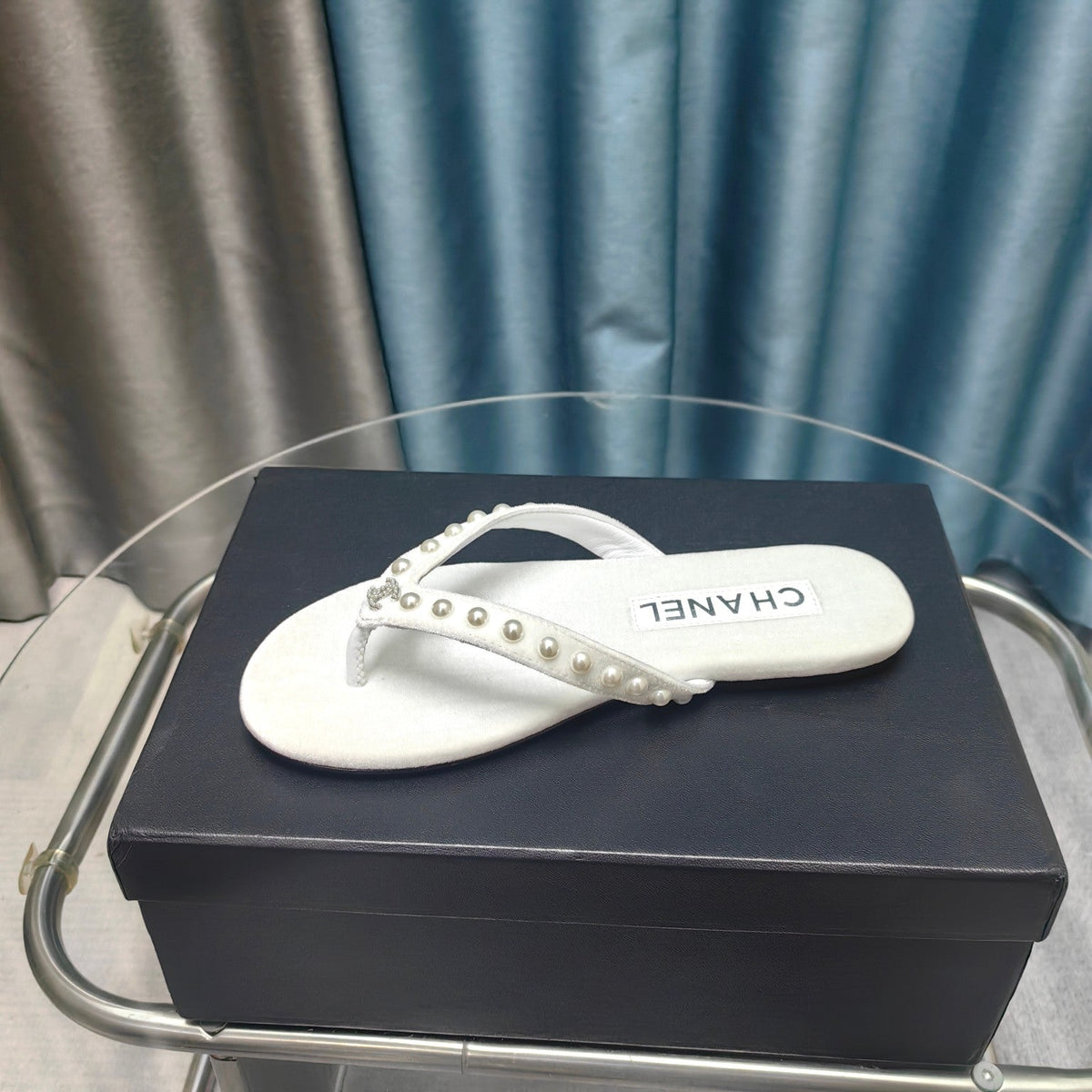 CC Thong White Velvet Pearl