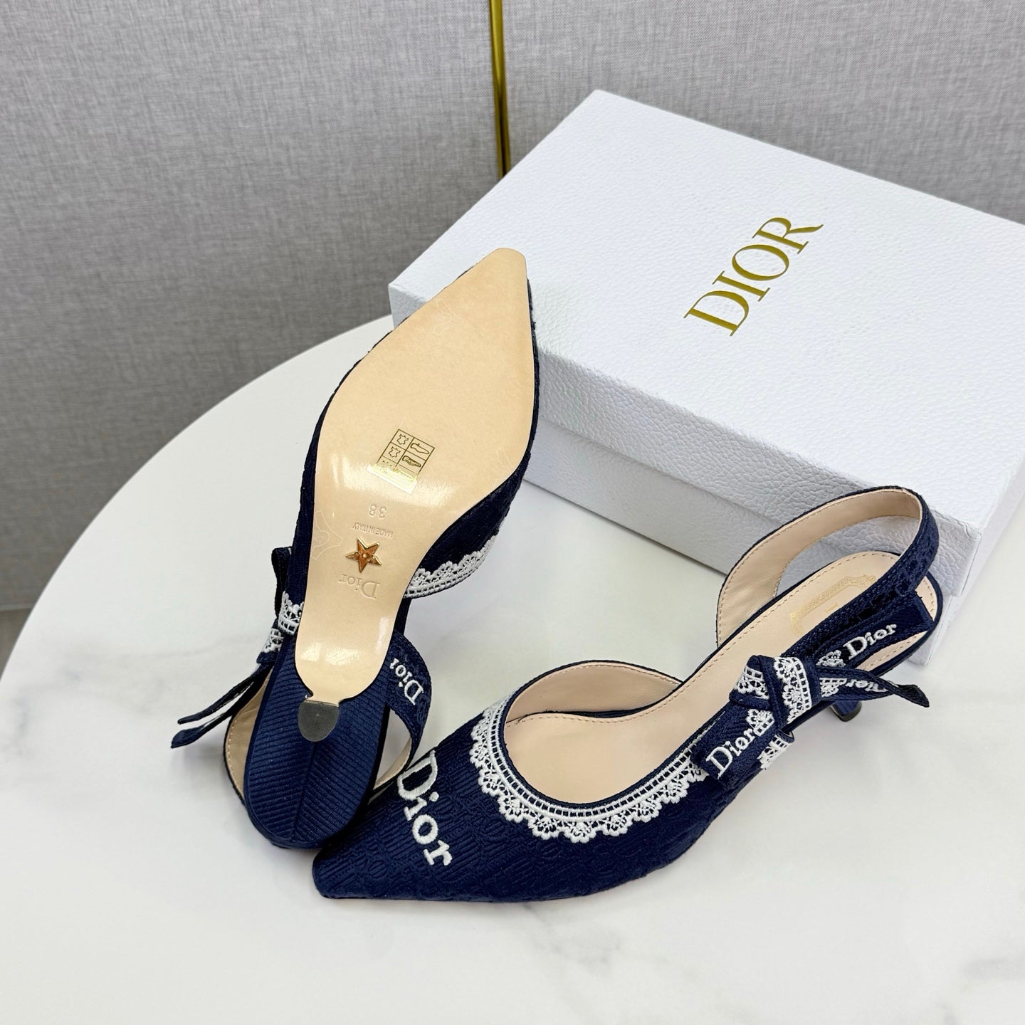 CD 26 Embroidered Slingback 65 Dark Blue Canvas 620368