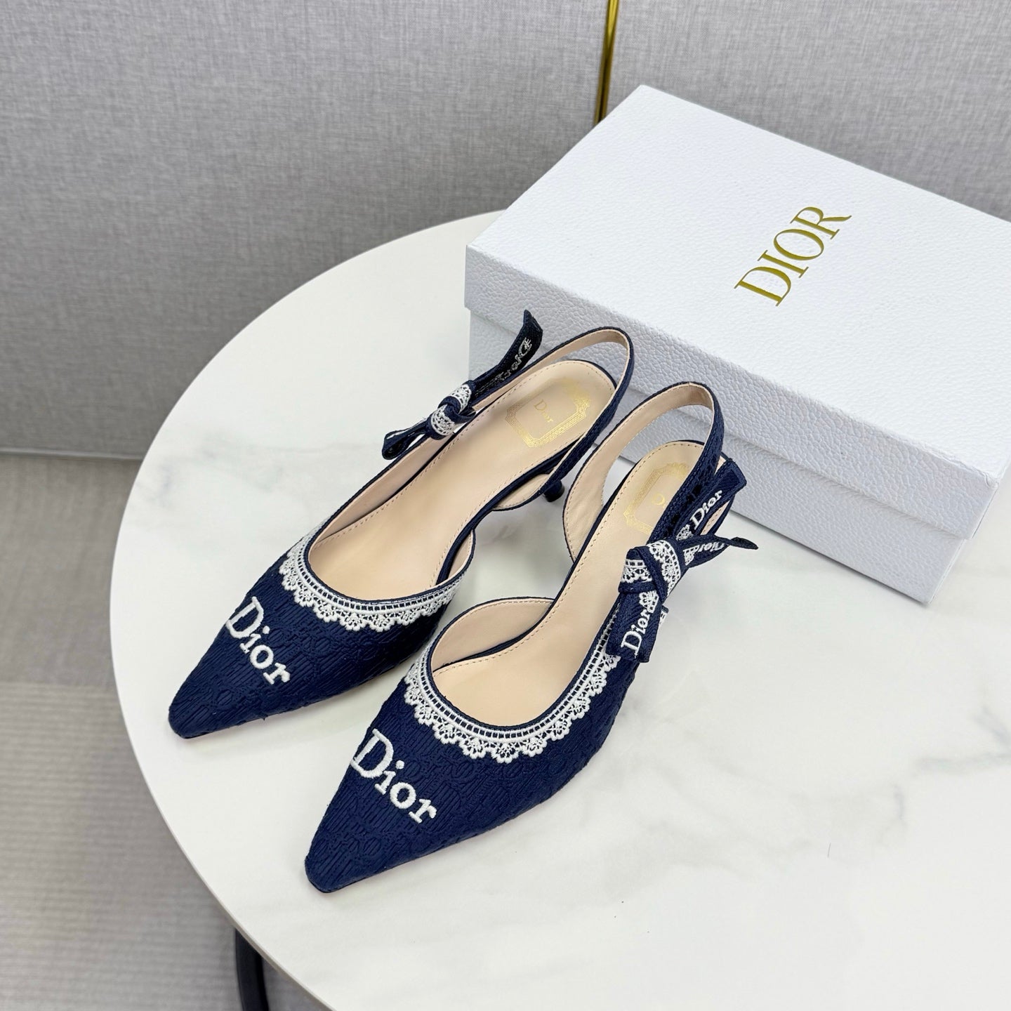 CD 26 Embroidered Slingback 65 Dark Blue Canvas 620368