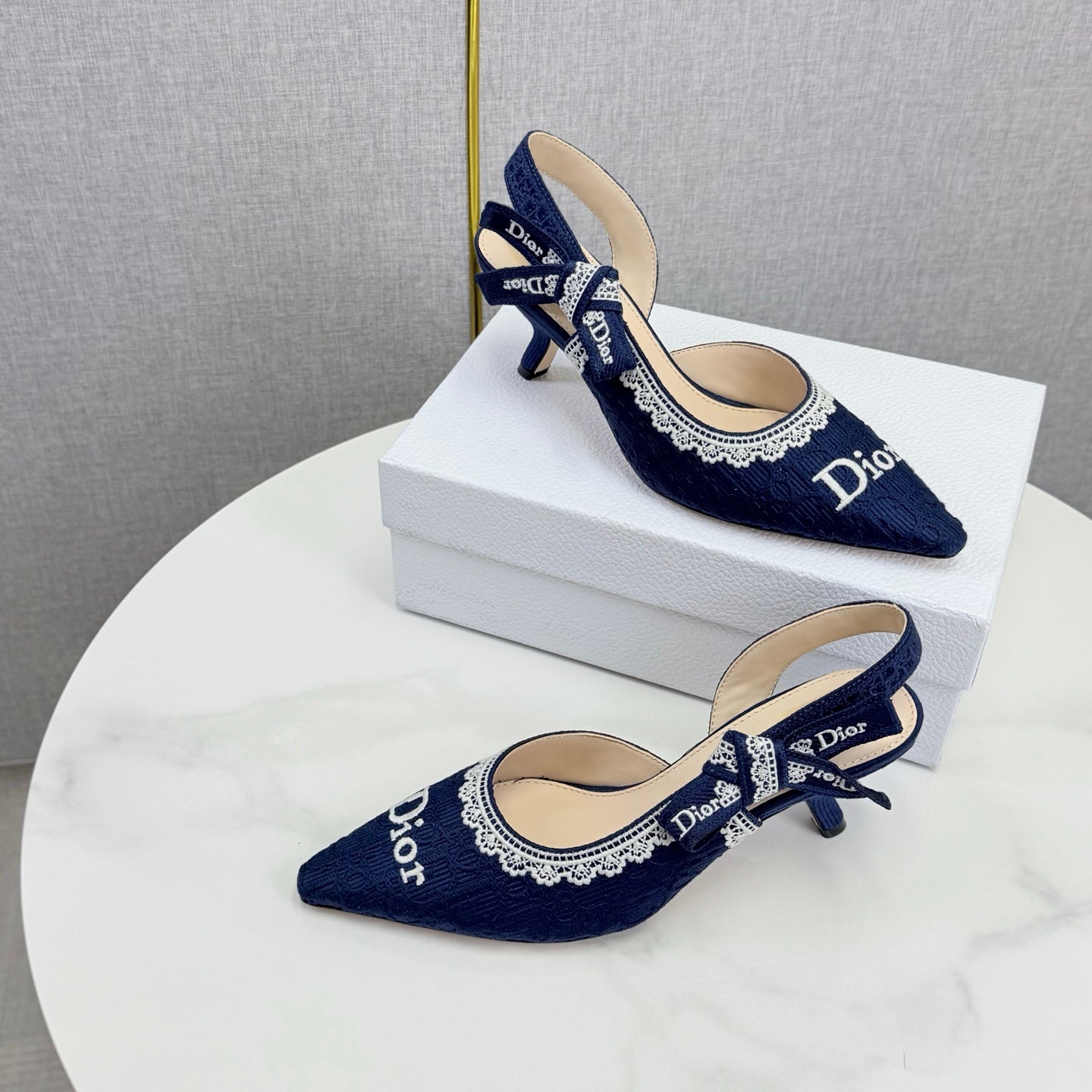 CD 26 Embroidered Slingback 65 Dark Blue Canvas 620368