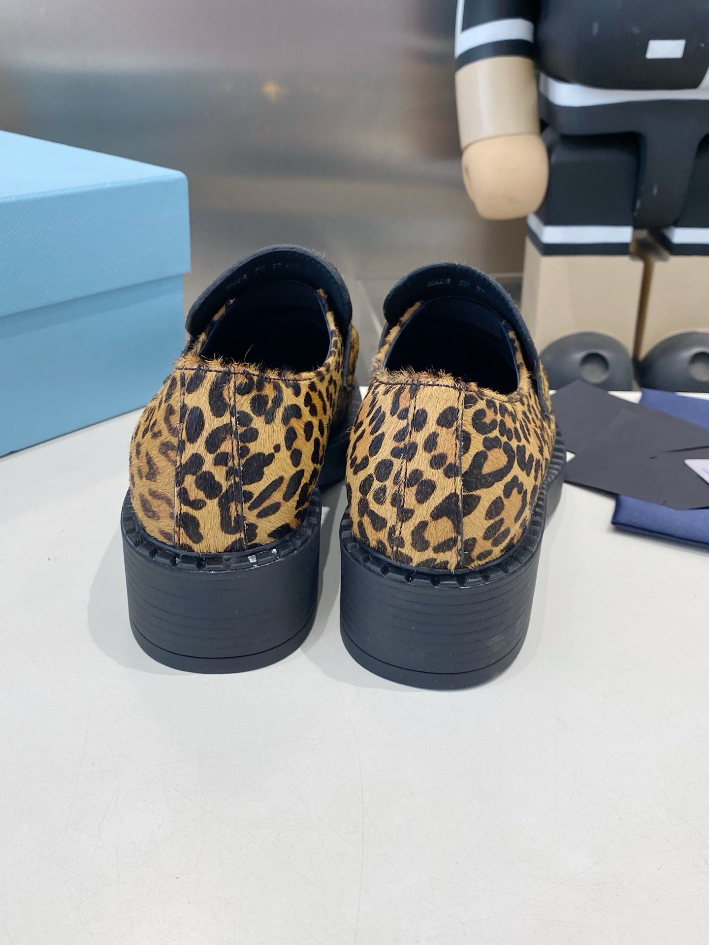 PRA 26S Platform Loafers Black Brown Leopard Leather 628562