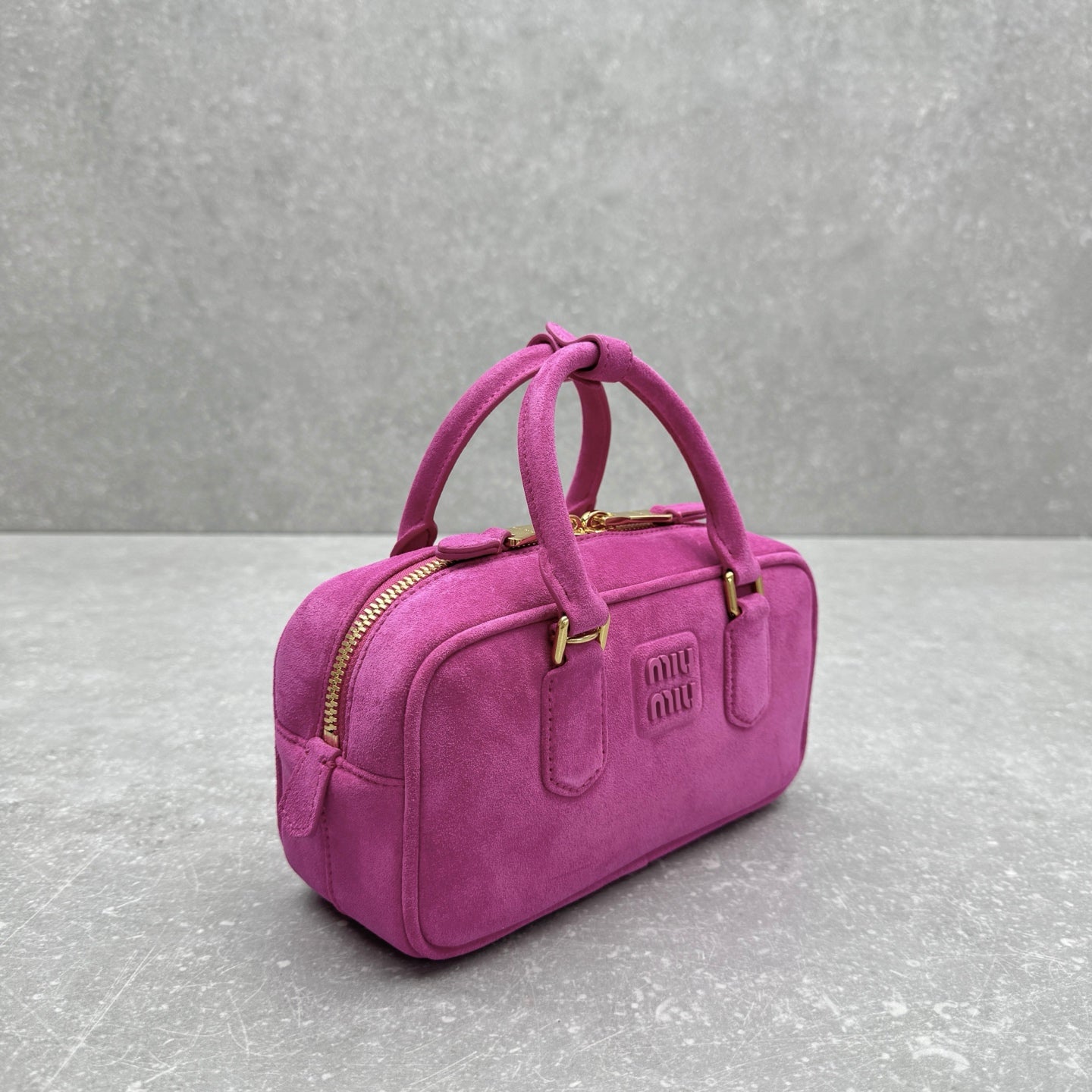 Miumiu 2026 Arcadie Top-Handle Bag Hot Pink Suede
