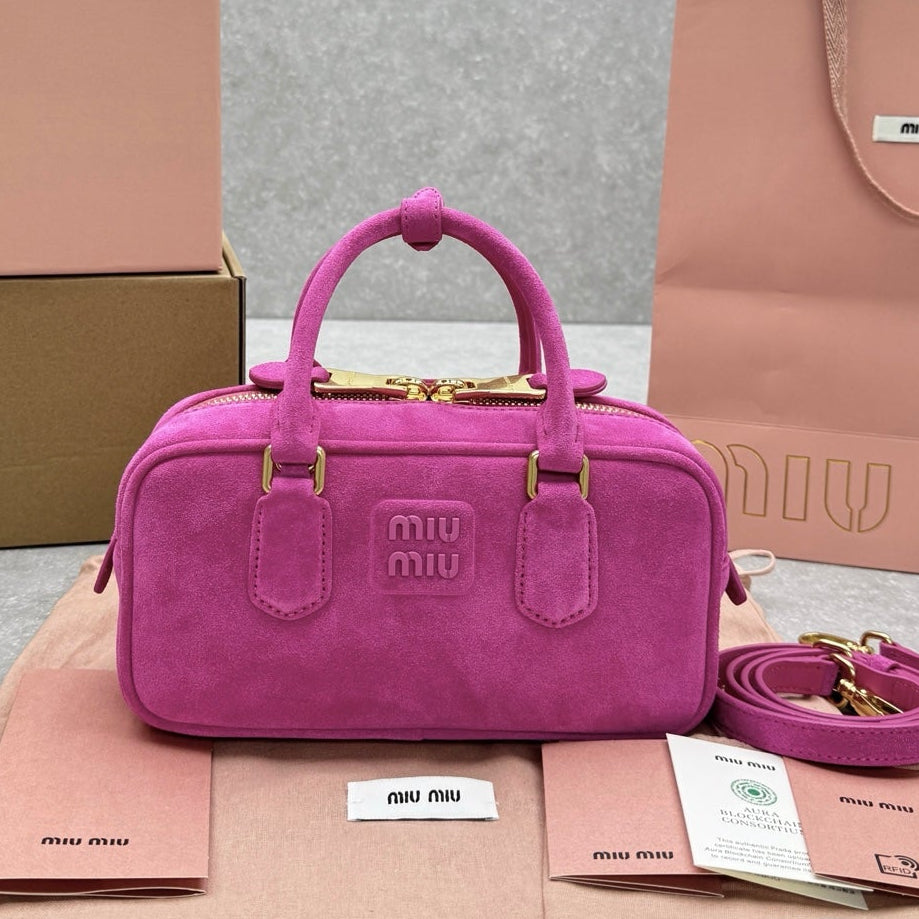 Miumiu 2026 Arcadie Top-Handle Bag Hot Pink Suede