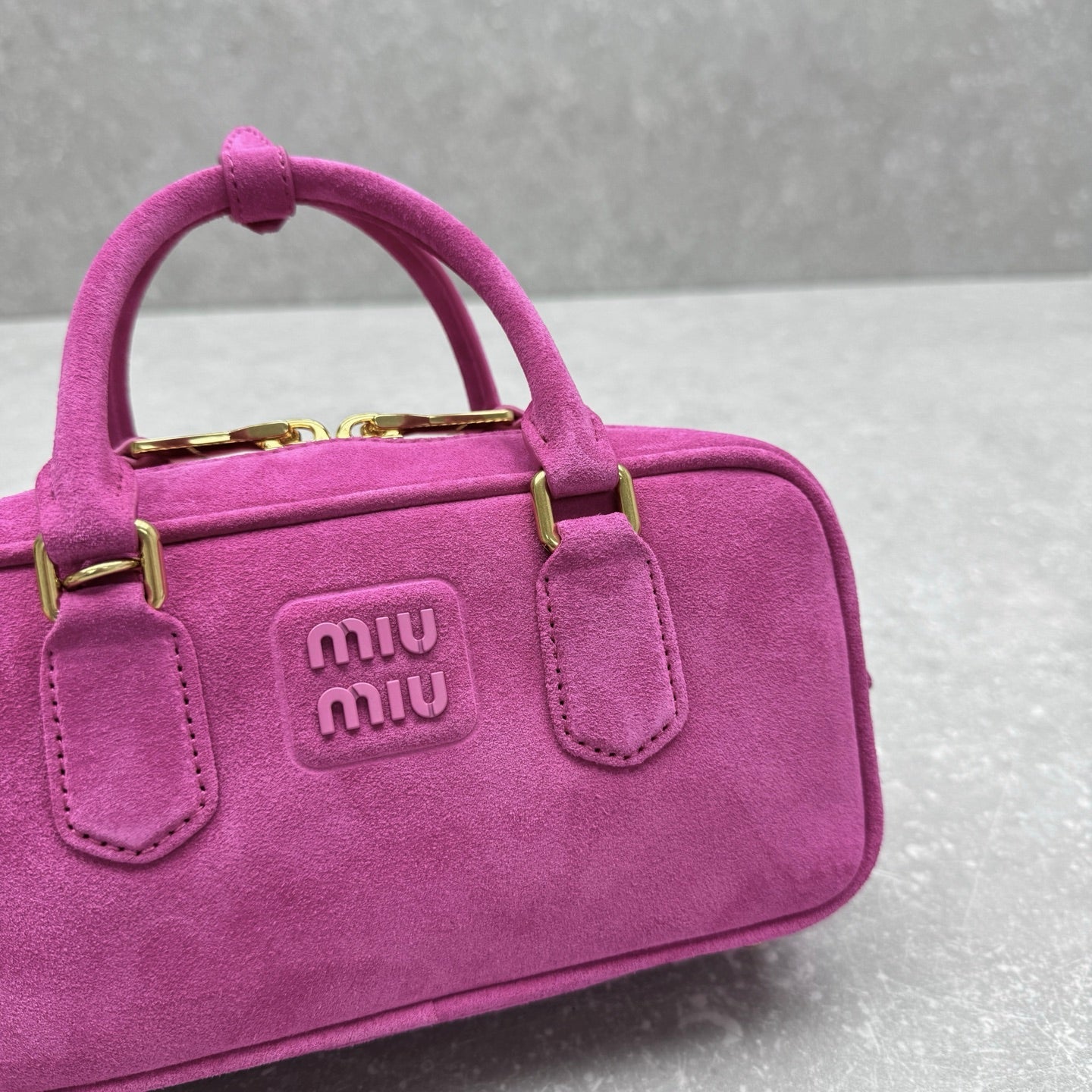 Miumiu 2026 Arcadie Top-Handle Bag Hot Pink Suede