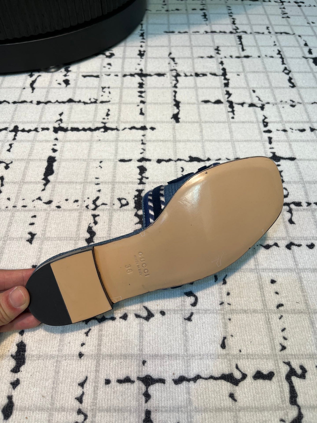 GG SLIDE SANDAL WITH GUCCI SCRIPT AEGEAN DENIM