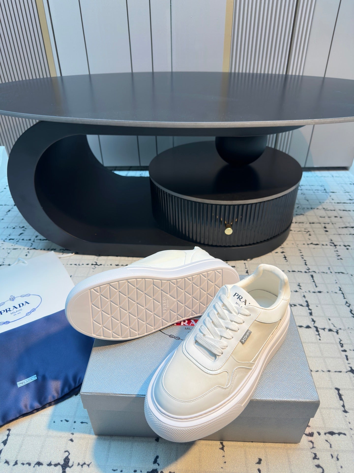 Prada 25s  Platform Sneakers White Cowhide 538421