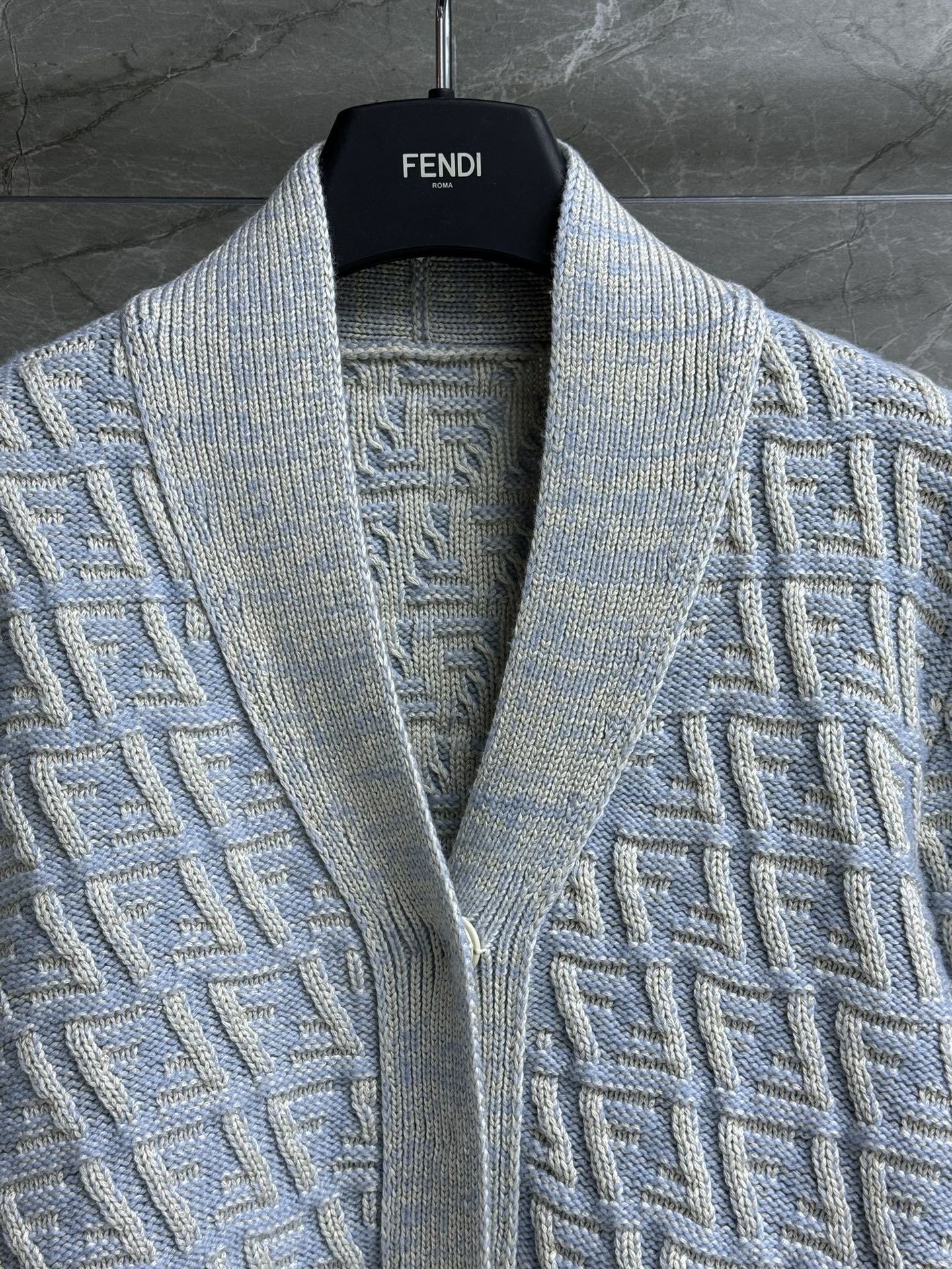 Fendi 2025 V-neck Cardigan Ligth Blue Wool