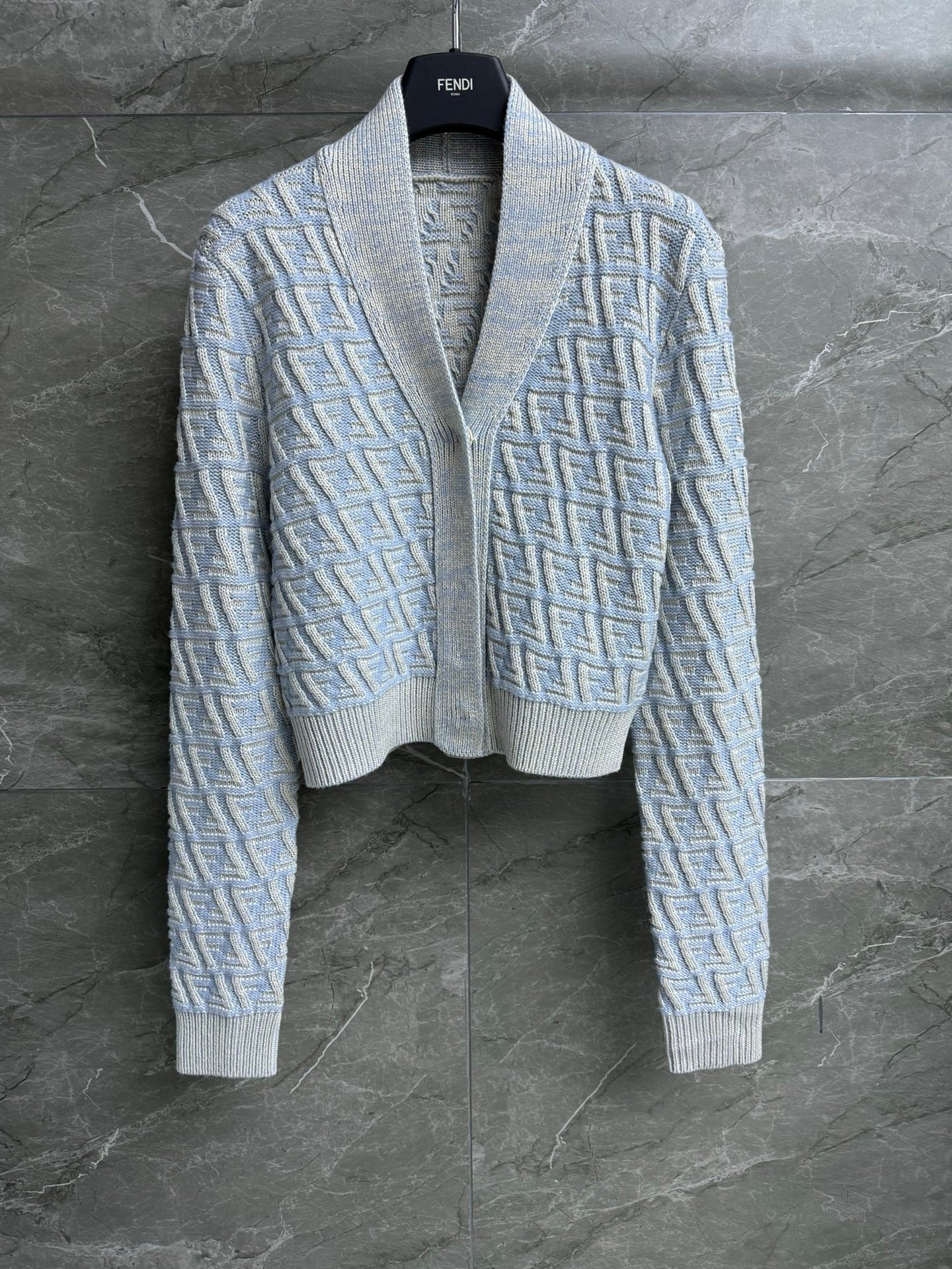 Fendi 2025 V-neck Cardigan Ligth Blue Wool