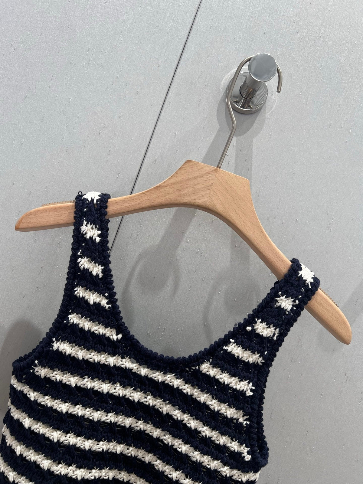 Prada 25 Striped Knitted Crop Top Navy Blue mix White Cotton 219409