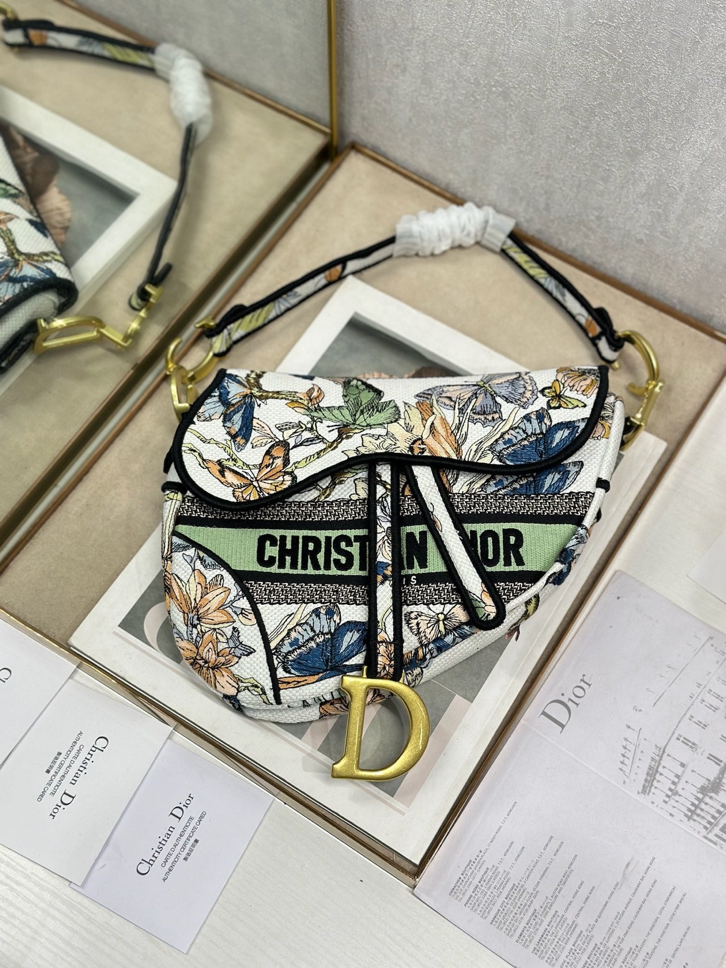 Dior 2026 Colorful Butterfly Saddle Bag 25.5cm Canvas 289474