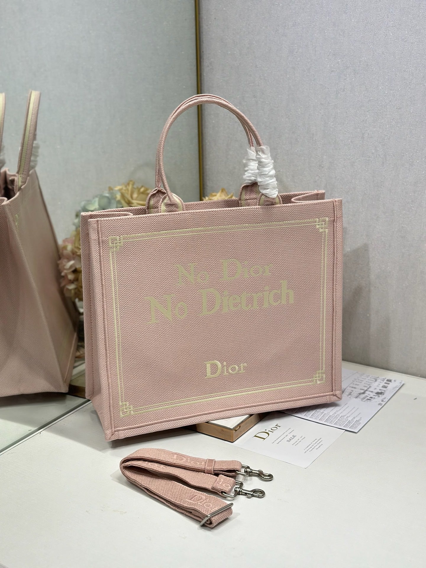 Dior 2026 "No Dior No Dietrich" Book Tote Bag Pink Canvas 290886