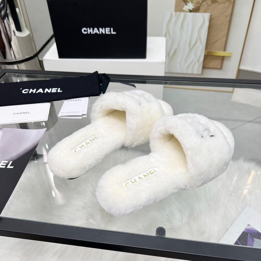 CC Slippers White With Black Lettering Fleece