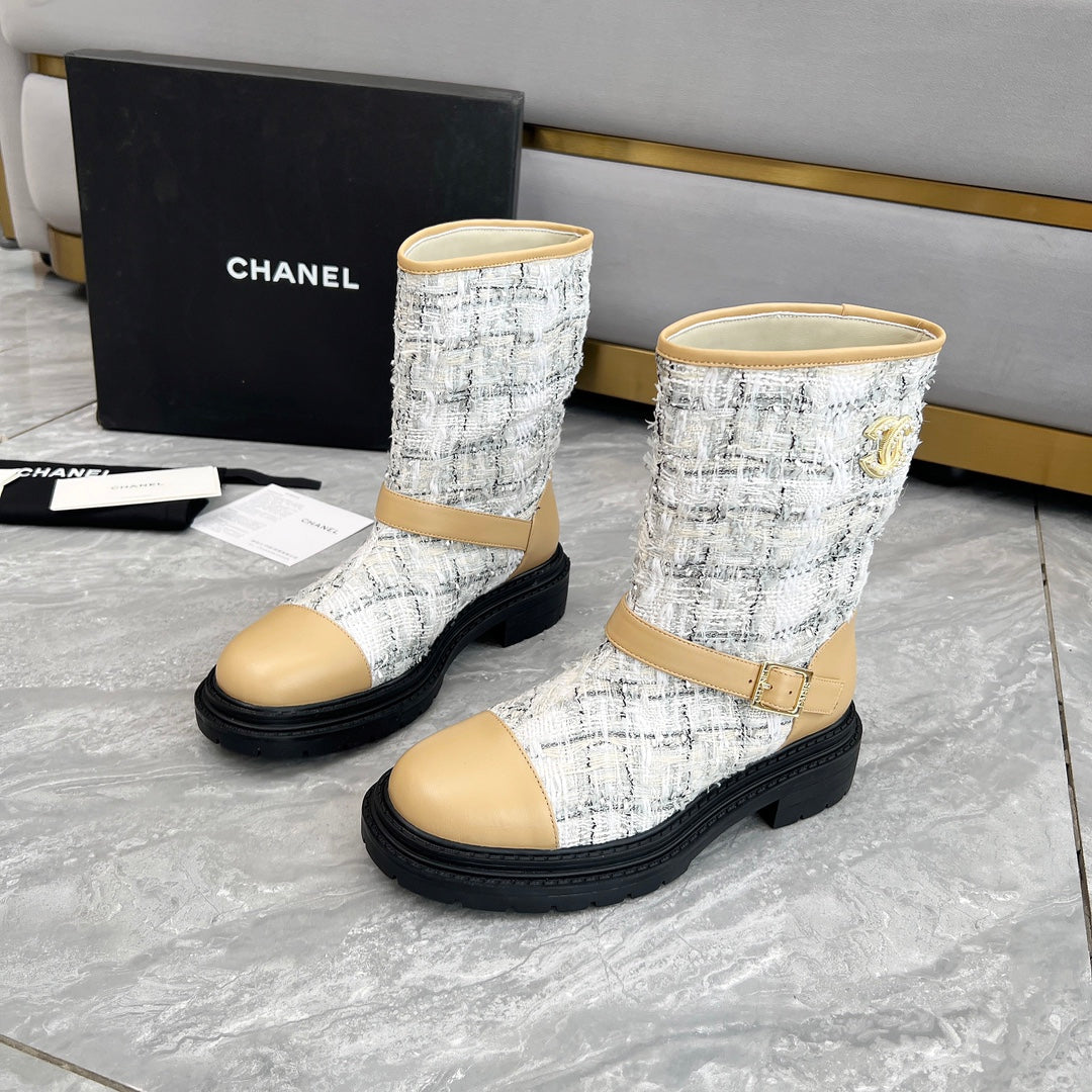 CC 25 ankle boots beige white tweed mix sheepskin 459498