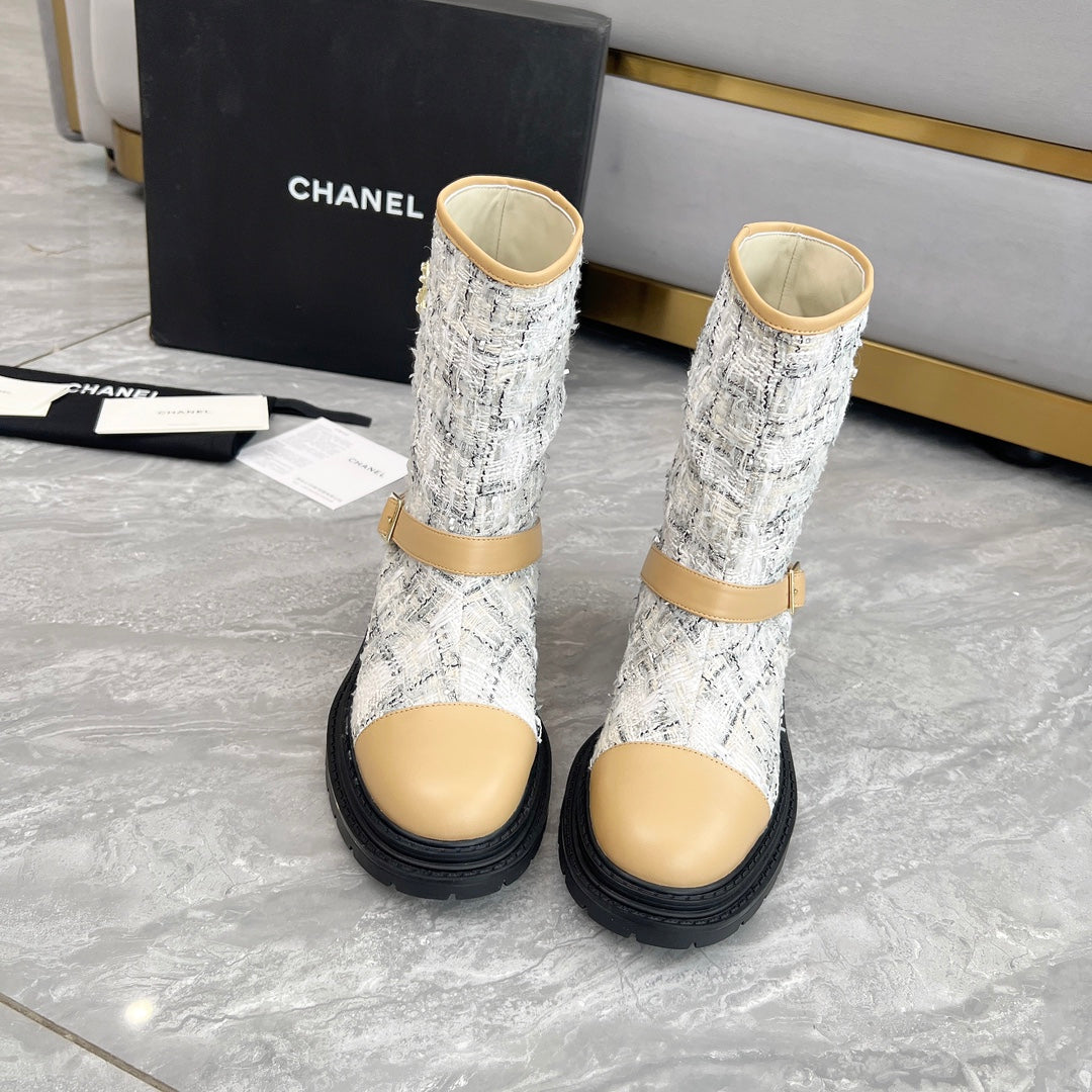 CC 25 ankle boots beige white tweed mix sheepskin 459498