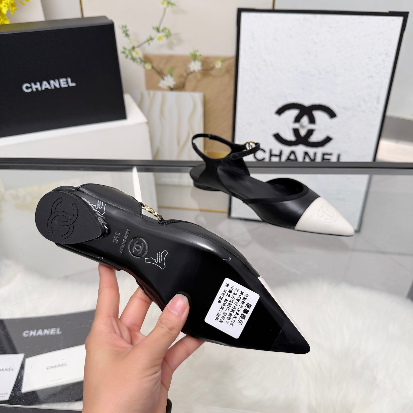 Chanel 2026 Slingback Black And White Iridescent Lambskin