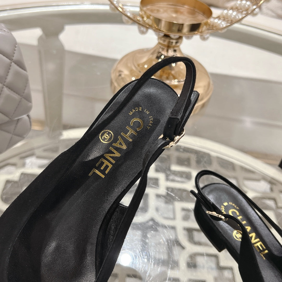 CC 25C Slingback Flats Black Suede 213332