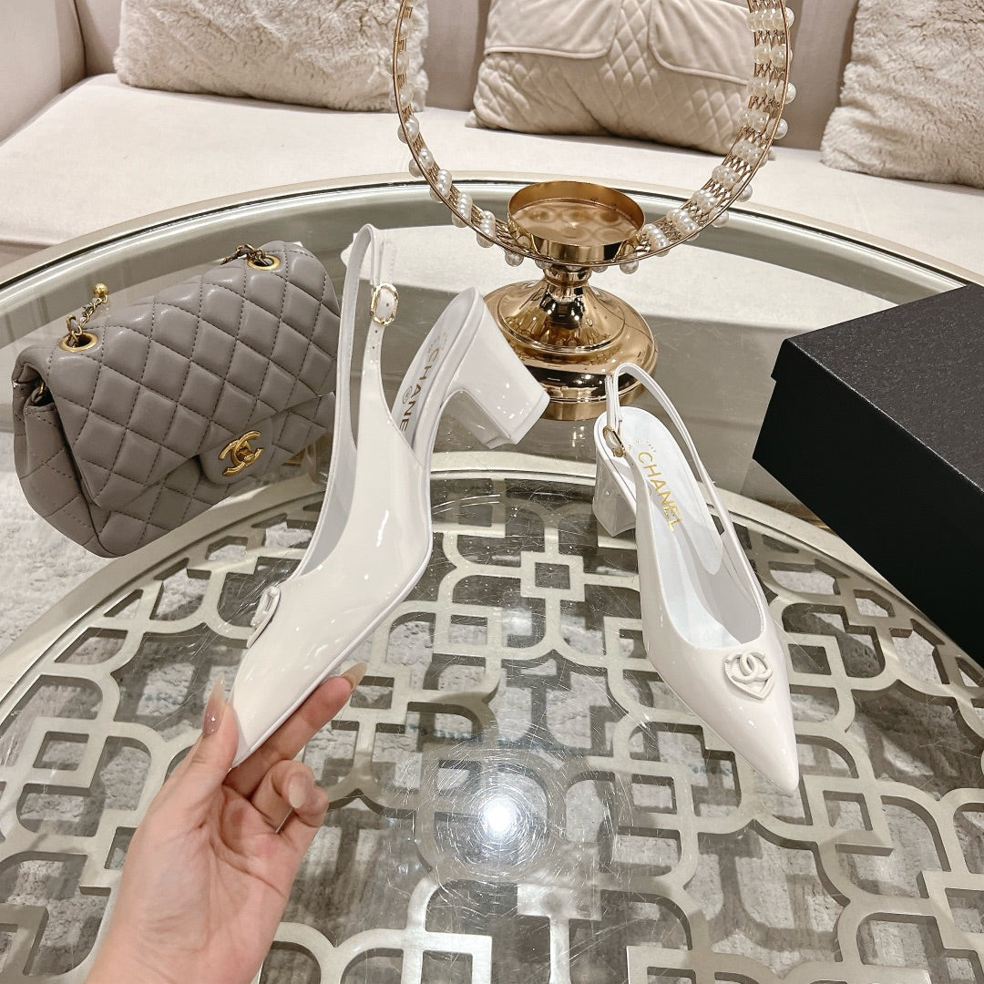 CC 25C Slingback Flats White Patent Leather 213336